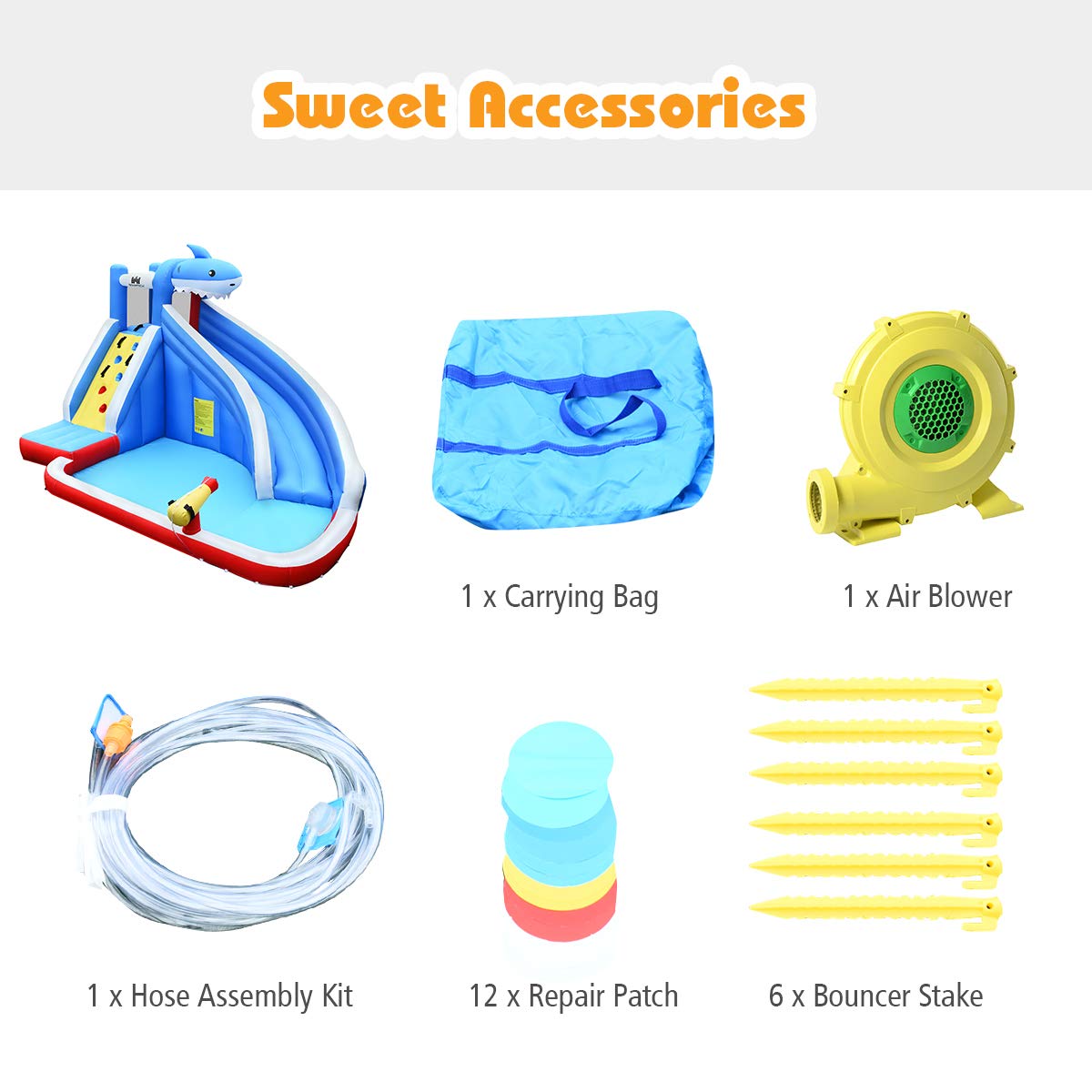 BOUNTECH Inflatable Water Slide with Shark Theme - 18ft Long Slide, Splash Pool & 750W Blower - Backyard Water Park for Kids & Adults - Perfect for Summer Parties, Birthday Gifts & Outdoor Family Fun