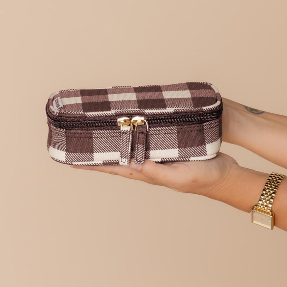 Handy Handle Case - Chocolate Gingham Pattern Protective Phone Cover | Perfect for Everyday Use, Travel & Commuting