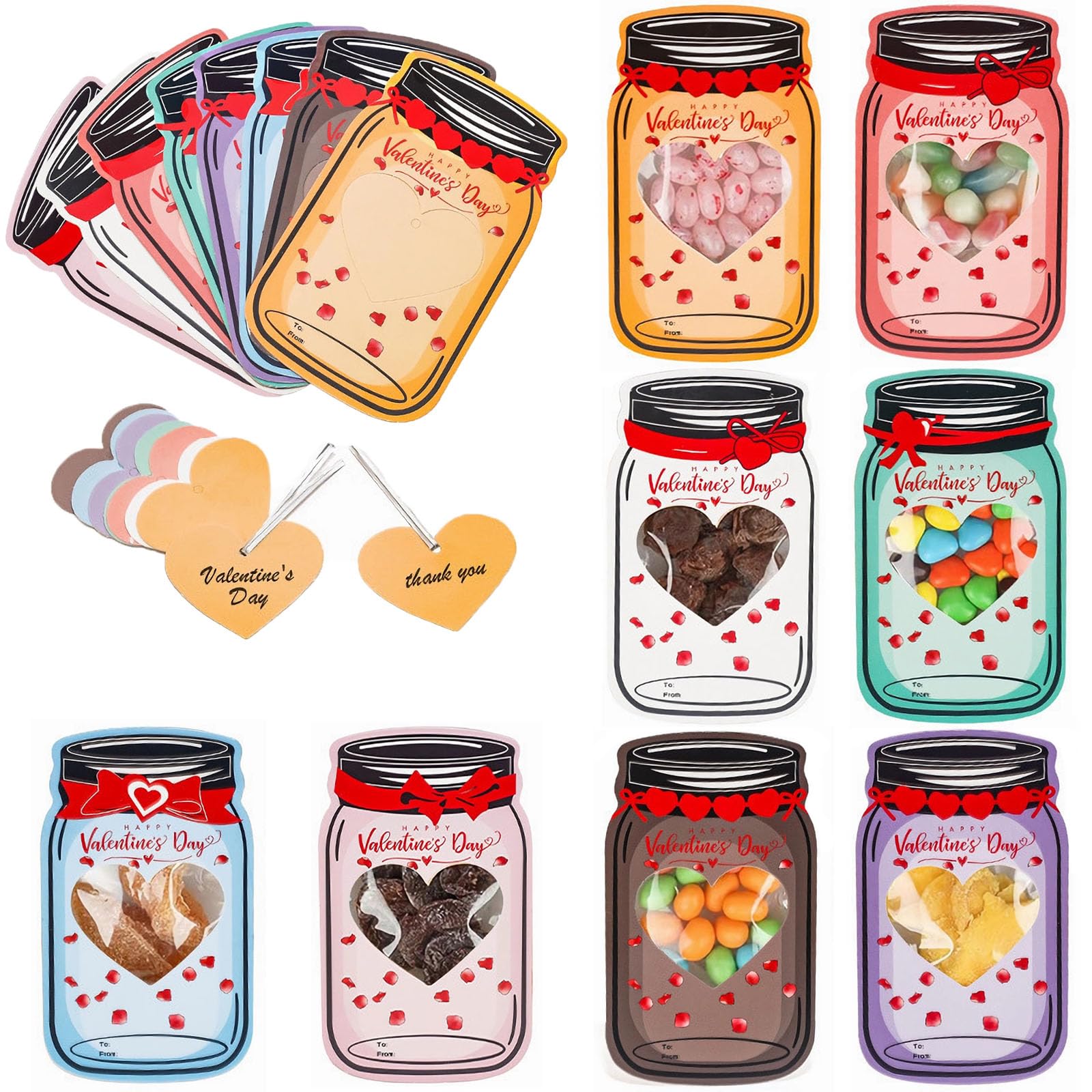 48 Pack Funny Valentine's Day Cards for Kids - Classroom Exchange, School Party Favors, Mason Jar Design - Perfect for Valentine's Day Gifts & Classroom Activities (Candy Not Included) - Great for Valentine's Day Parties, School Events & Classroom Celebrations