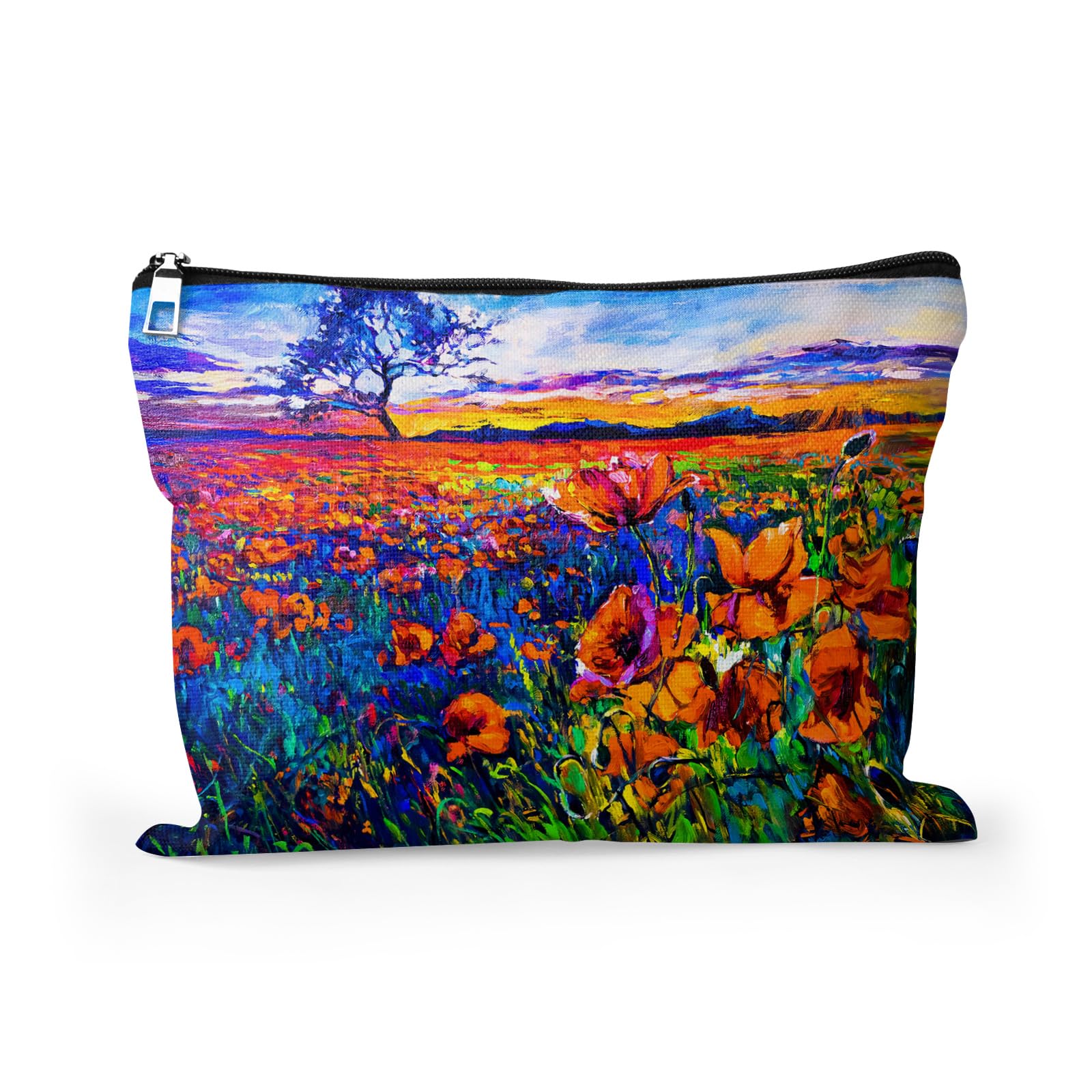 Poppy Field Makeup Bag - Large 10×8 Inch Travel Cosmetic Organizer with Zipper, Toiletry Essentials & Jewelry Pouch - Perfect Gift for Women - Ideal for Travel, Gym, and Daily Beauty Storage