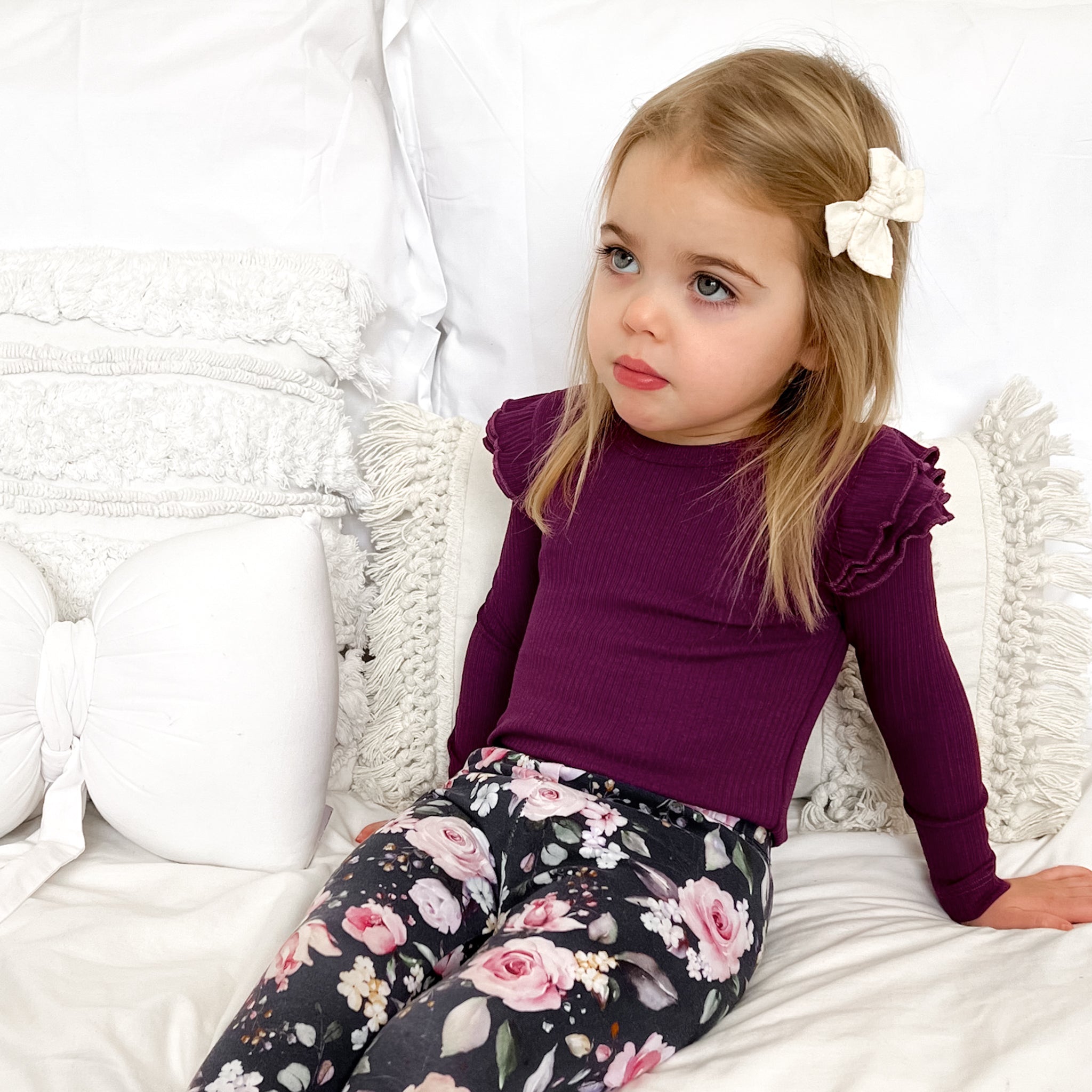 Cozy Long Sleeve Flutter Top in Regal Purple - Perfect for Fall Layering, Date Nights & Casual Outfits