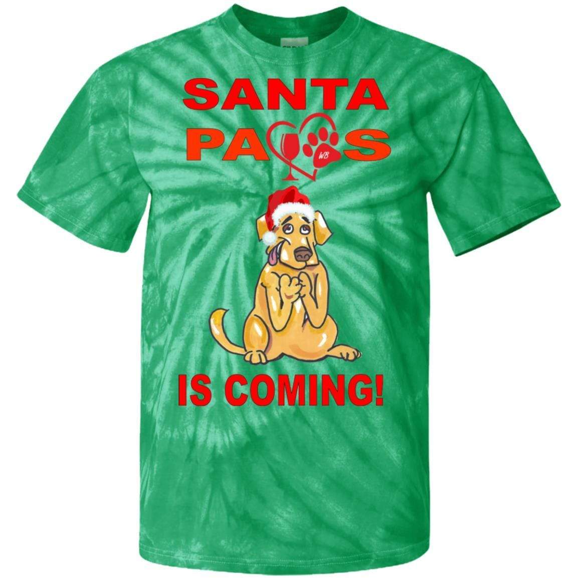 Santa Paws Is Coming Tie Dye T-Shirt - 100% Cotton Christmas Pet Lover Tee for Women - Perfect for Holiday Parties & Festive Gatherings