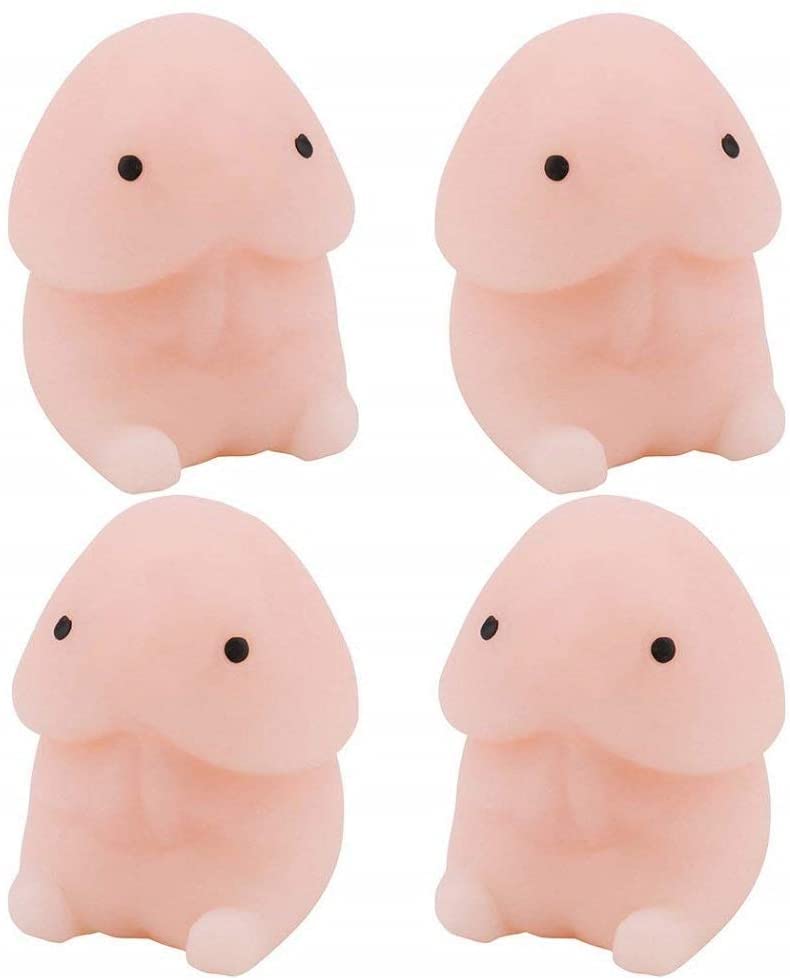 4 Pack Kawaii Mochi Squishy Toys - Cute Cartoon Ding Ding Stress Relief Squeeze Ball for Adults & Kids | Anti-Anxiety Sensory Fidget Toy for Office, Home & Travel