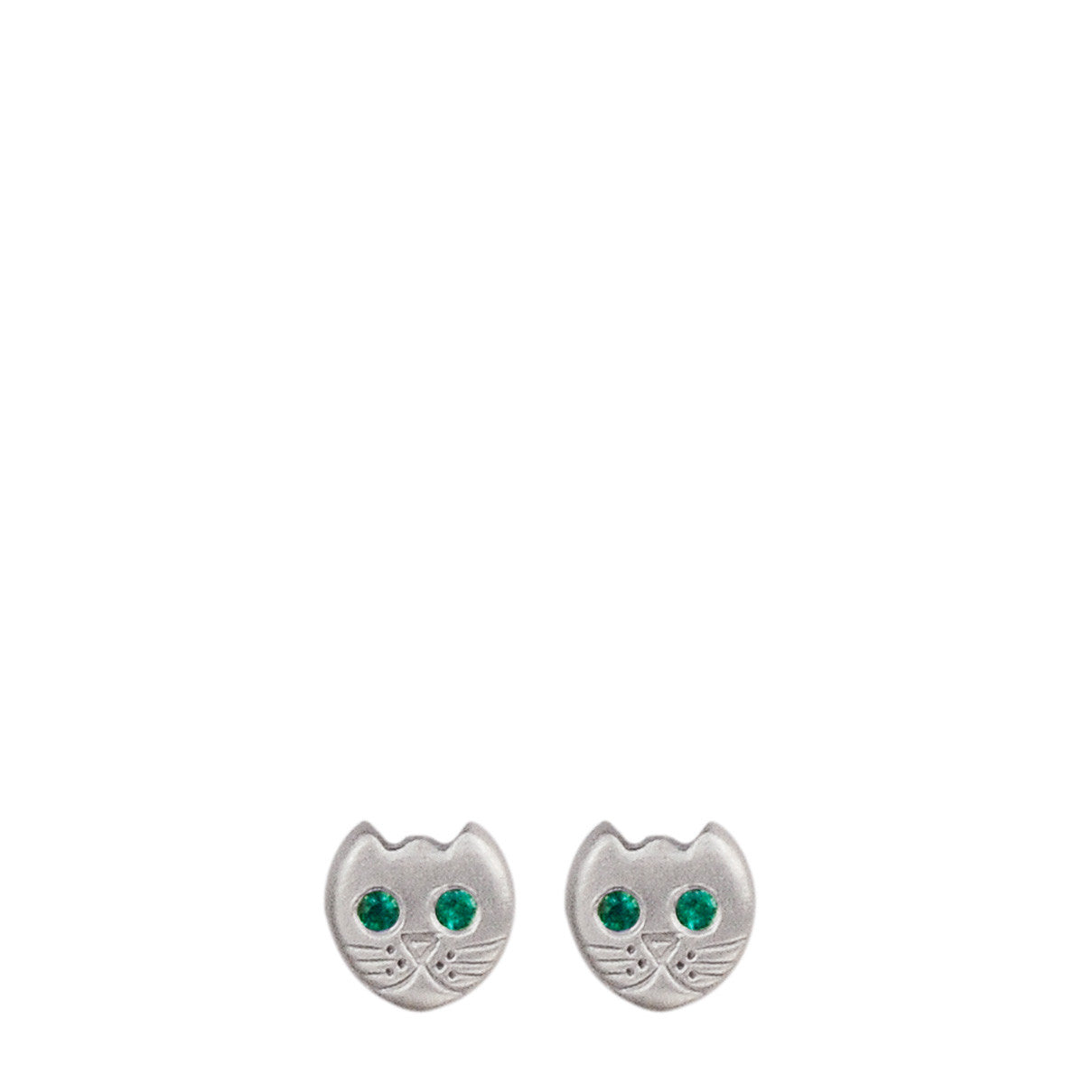 14K Sterling Silver Tiny Kitten Stud Earrings with Genuine Emerald Eyes - Perfect for Everyday Wear, Gifts & Special Occasions