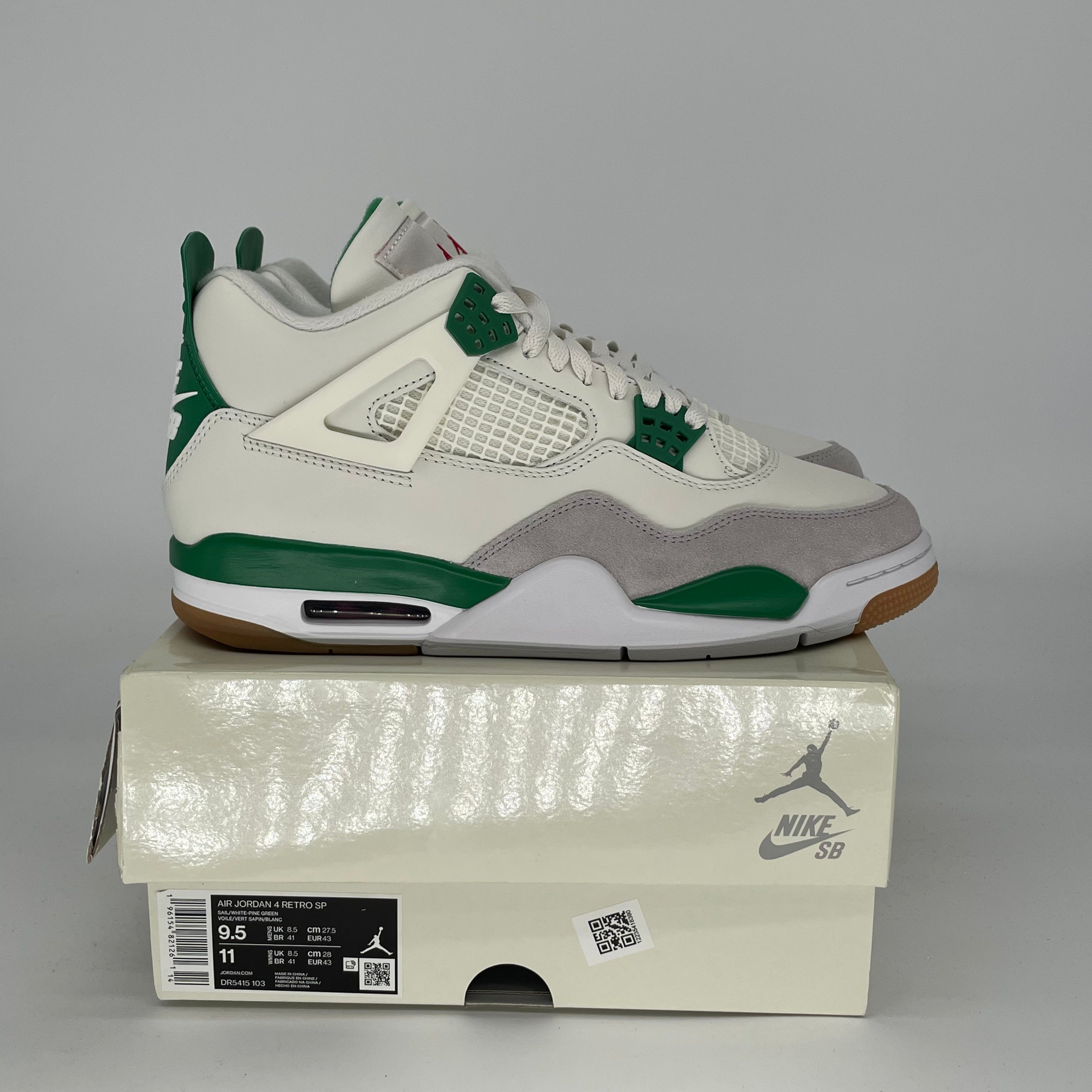 AIR JORDAN 4 SB Pine Green Sneakers - Men's Size 9.5/Women's Size 11 - Style DR5415-103 - Perfect for Skateboarding, Streetwear Fashion & Sneaker Collectors