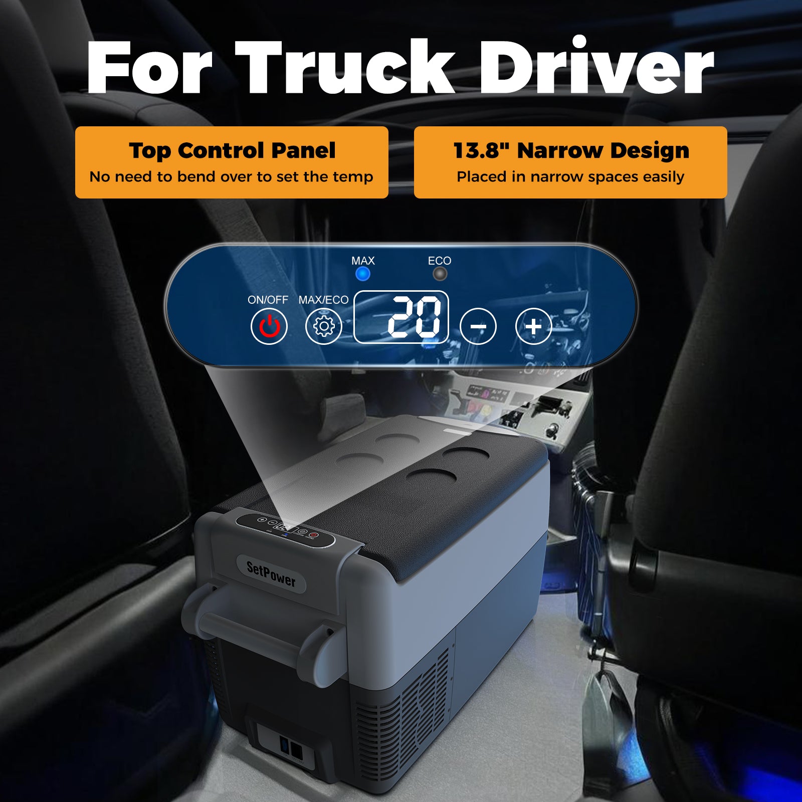 Setpower AJ30 12V Portable Car Refrigerator - 32Qt Compact Freezer for Semi Truck & Heavy Duty Vehicles - Perfect for Road Trips, Camping & RV Travel