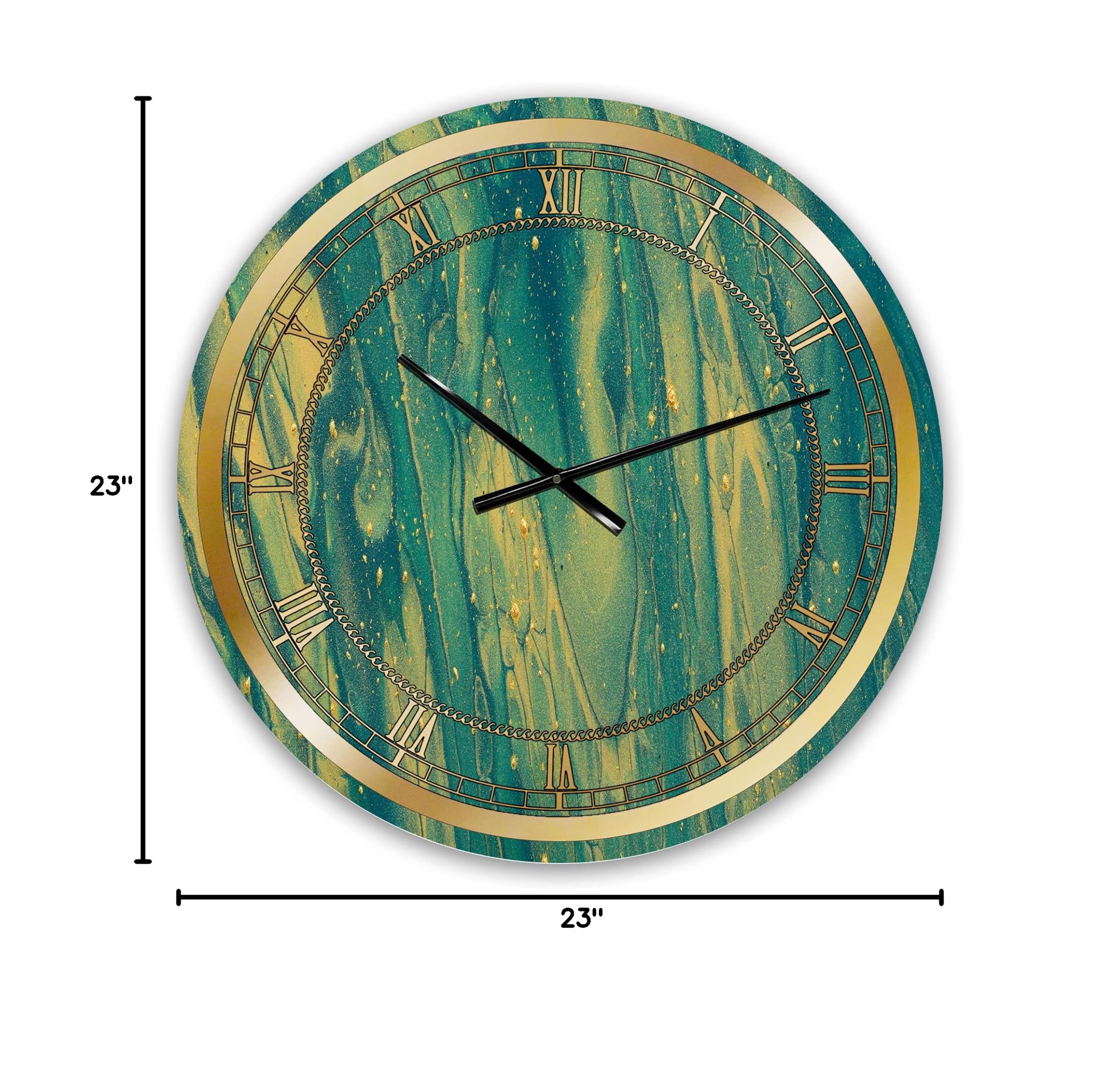 DesignQ Glam Wall Clock - Emerald Green & Gold Marble Abstract Large Decorative Clock for Living Room, Bedroom, Office | Modern Home Decor & Unique Gift Idea
