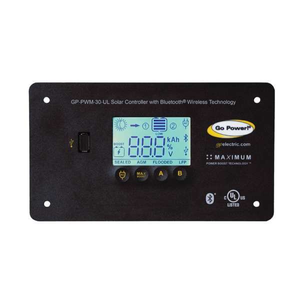 Go Power! 30A 12V 30 AMP Dual Bank PWM Solar Charge Controller with Bluetooth - UL Listed - Perfect for RV, Marine & Off-Grid Solar Systems