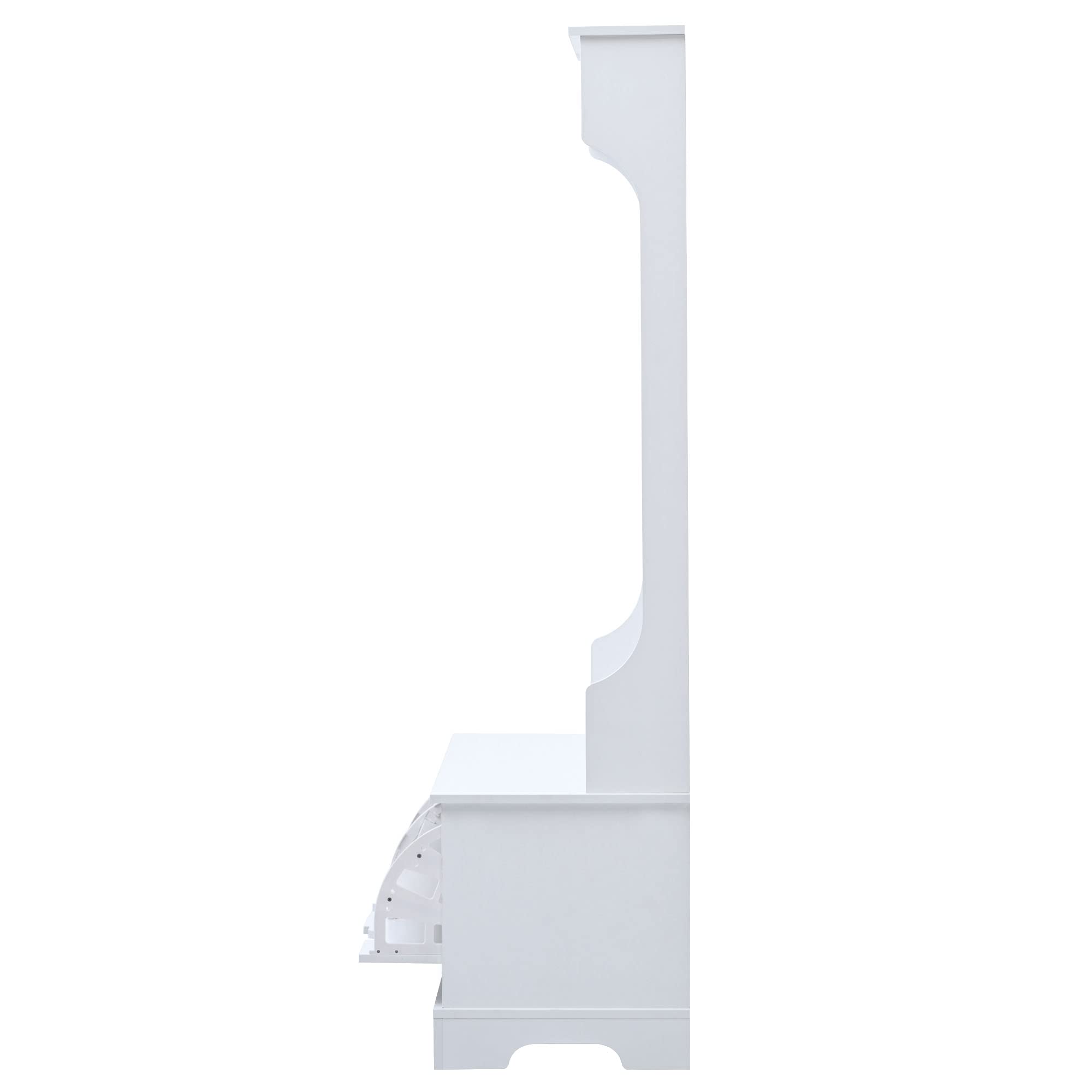 Polibi Hall Tree with 2 Flip Shoe Storage Drawers, 4 Metal Hooks, 3 Top Shelves & Entryway Bench - White Coat Rack for Living Room, Bedroom & Hallway Organization | Perfect for Small Spaces & Home Entry Storage