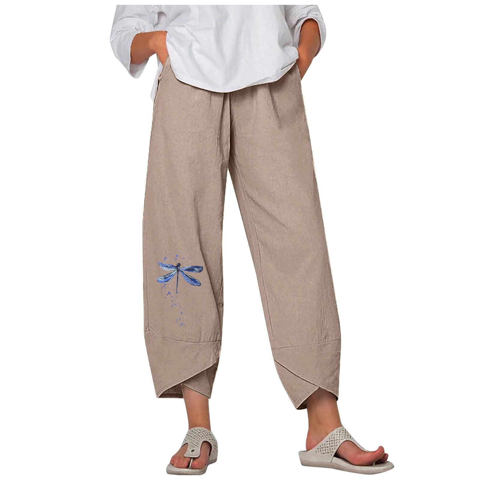 Women's Wide Leg Dress Pants - Stretchy Cotton Linen Pull-On Trousers with Elastic Waist | Comfortable Office Work Pants & Casual Summer Flowy Pants for Business, Travel & Everyday Wear
