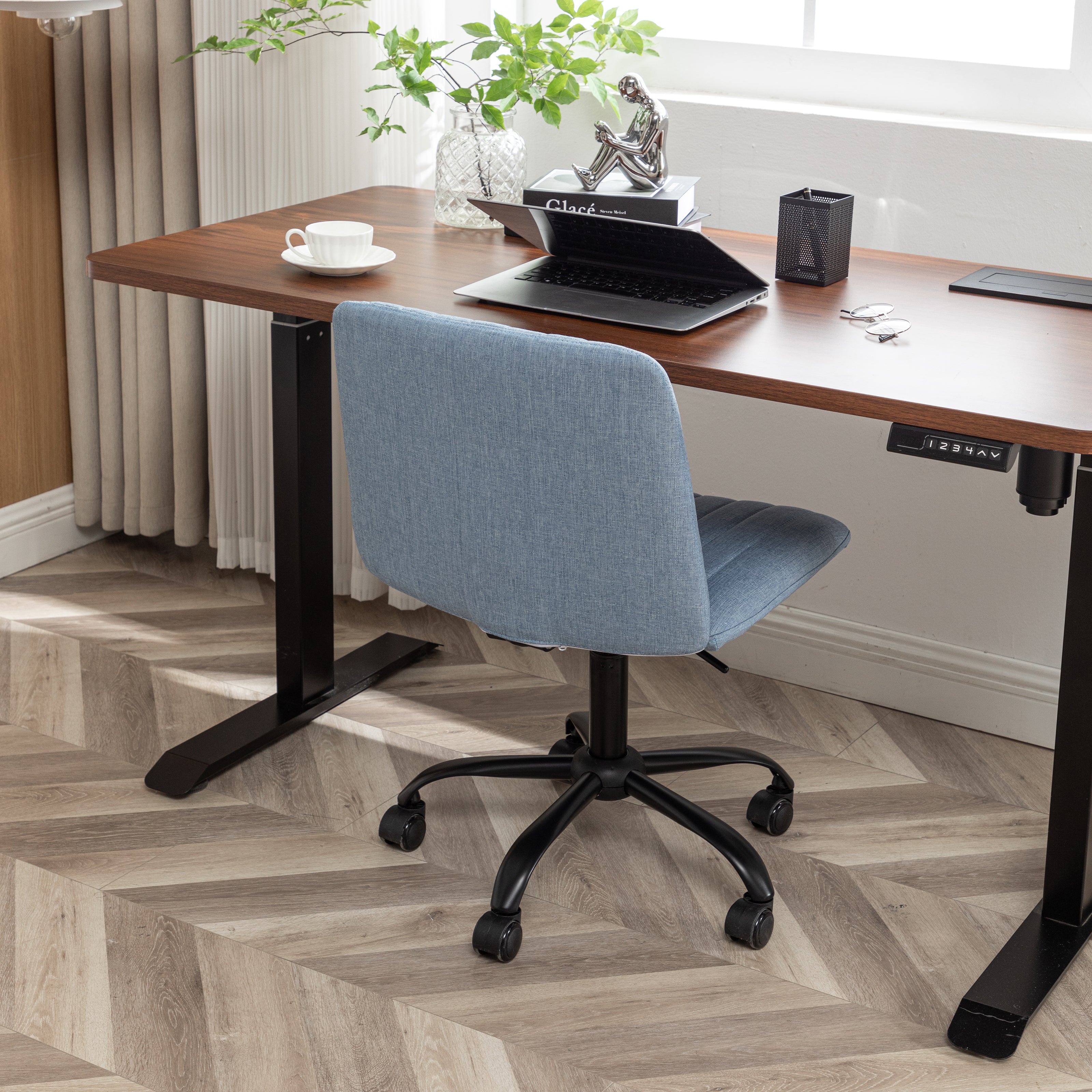 Roundhill Furniture Masar Fabric Swivel Office Chair - Ergonomic Desk Chair with Adjustable Height & Lumbar Support for Home & Office Workspace