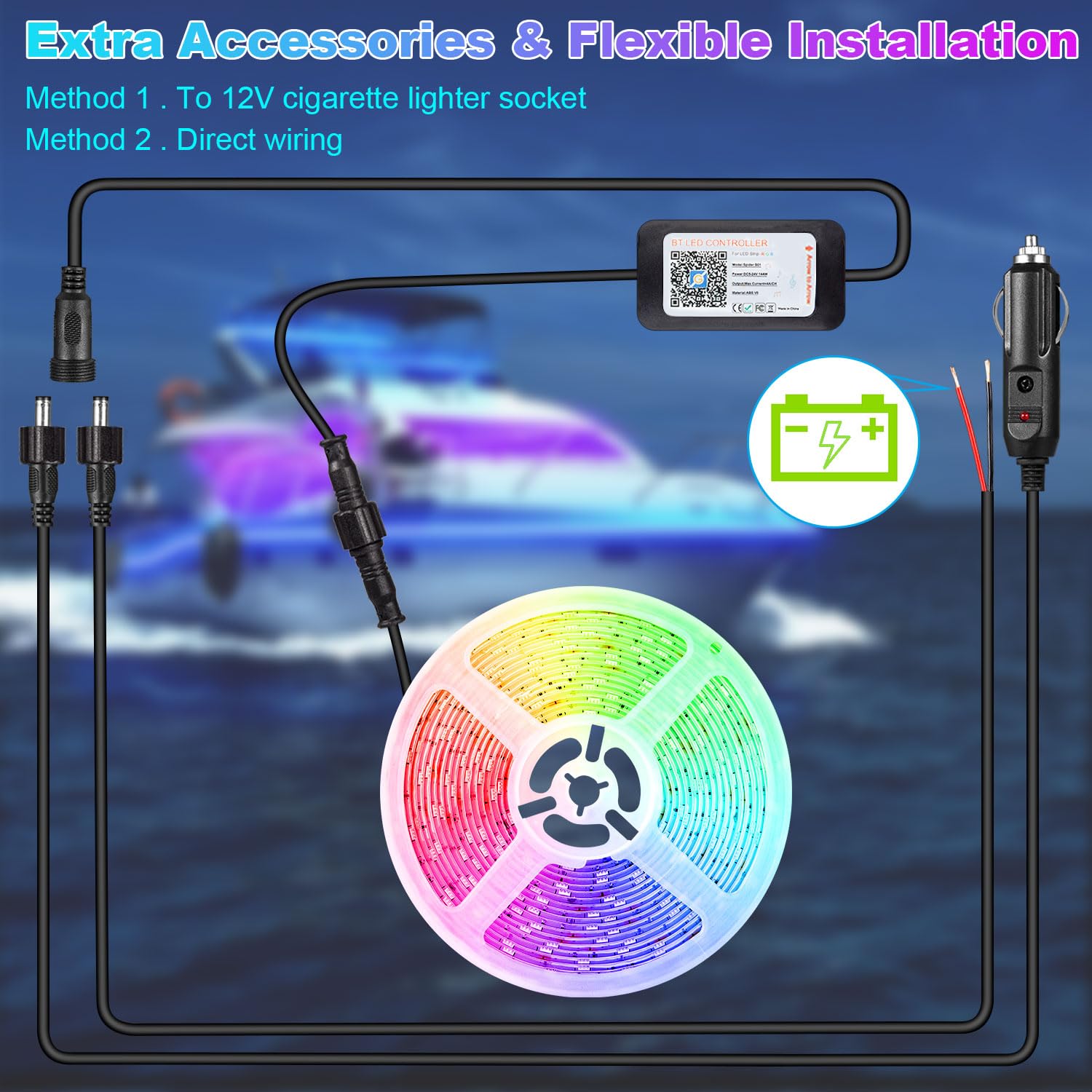 Waterproof 50FT Marine LED Boat Lights with App Control - 12V RGB Pontoon Lighting Strips for Interior & Exterior Use | Perfect for Night Fishing on Jon Boats, Yachts, Kayaks & Cabins | Durable Underwater & Deck Lighting Solution