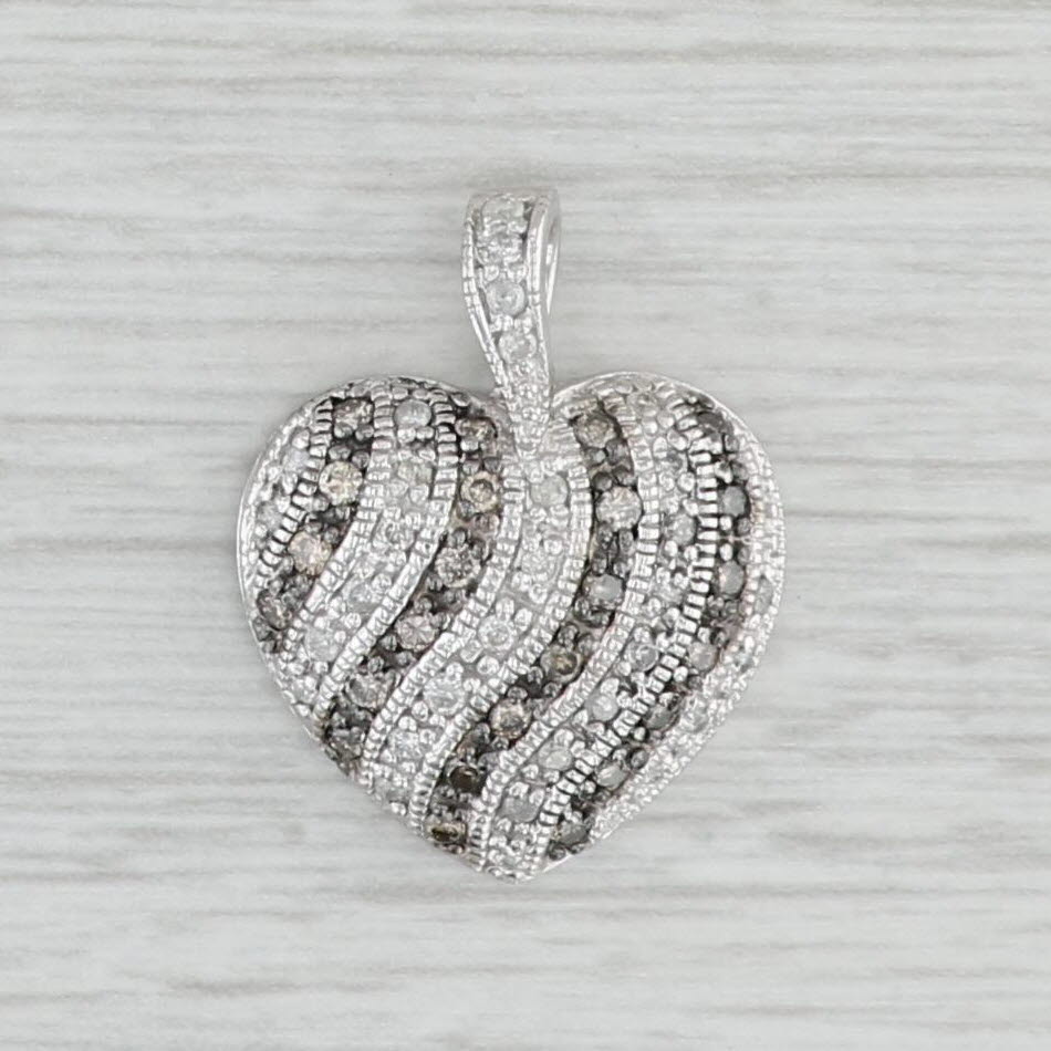 0.47ctw Brown & White Diamond Striped Heart Pendant in 14k White Gold | Elegant Jewelry Gift for Valentine's Day, Anniversary & Special Occasions