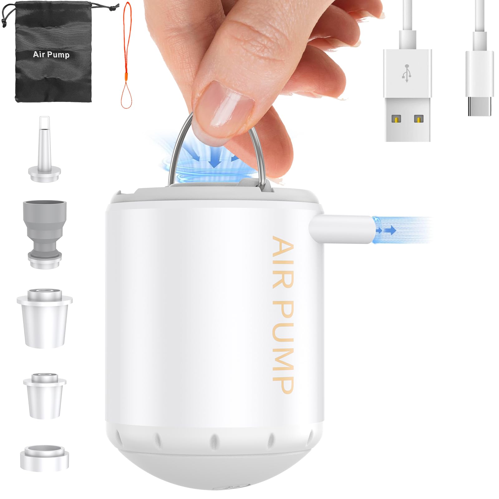 Portable Mini Air Pump for Inflatables - Rechargeable Electric Pump for Air Mattress, Pool Floats, Sleeping Pads, Vacuum Bags | Compact Camping Gear with Built-in Light for Outdoor, Travel & Home Use