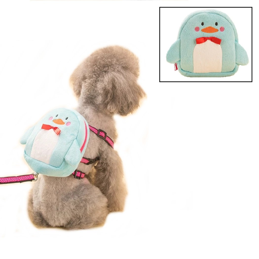 **Stock Show Pet Dog Cartoon Backpack Harness with Leash – Cute Puppy Saddle Bags for Outdoor Training, Walking & Hiking – Durable & Adjustable Dog Carrier (Blue) – Perfect for Adventures, Travel & Daily Walks**