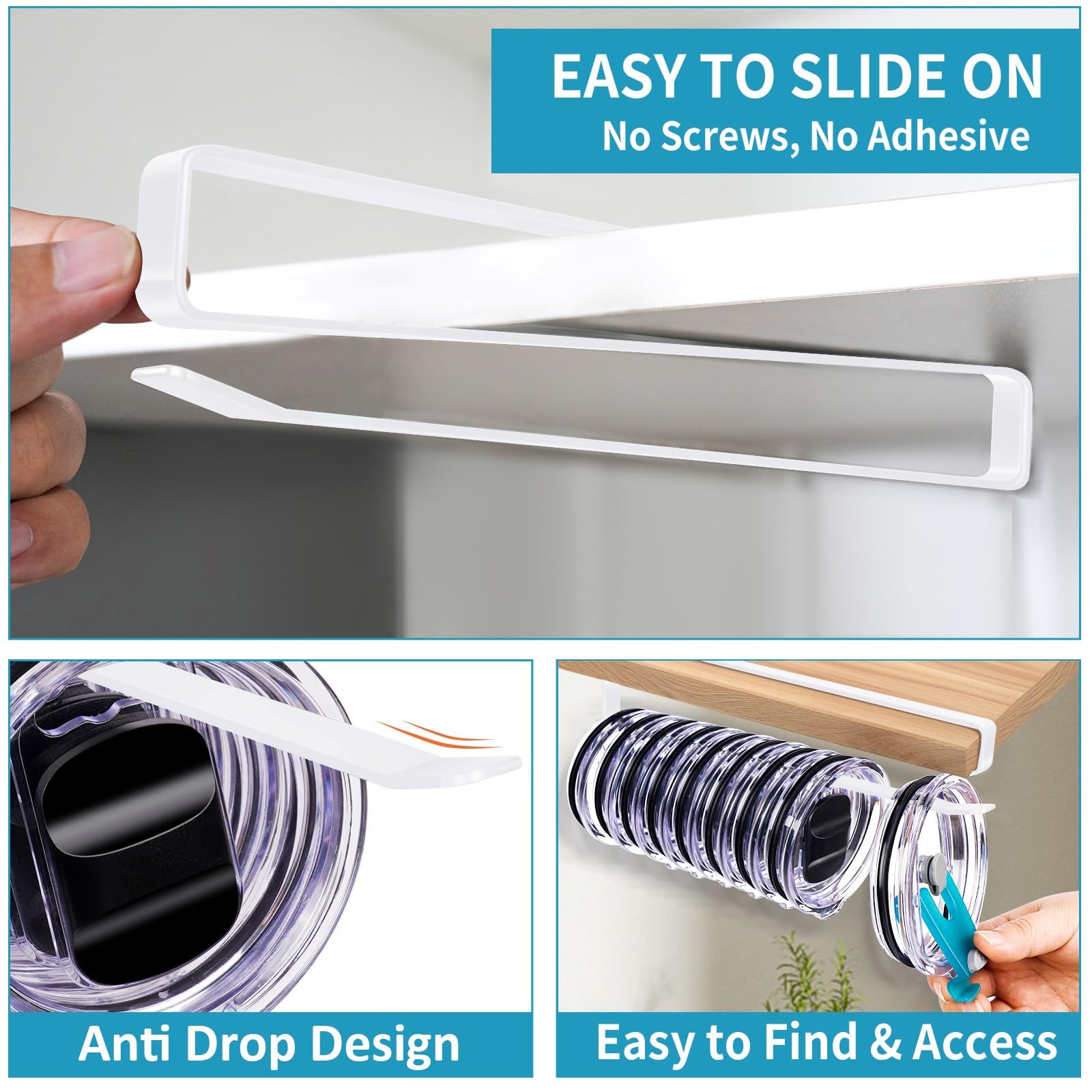 ARTLEO Tumbler Lid Organizer - Space-Saving Under Cabinet Cup Lid Holder for Yeti, Stanley & Shallow Lids (Holds 12 Lids) - Perfect Kitchen Cabinet Storage Solution for Coffee Mugs & Travel Cups