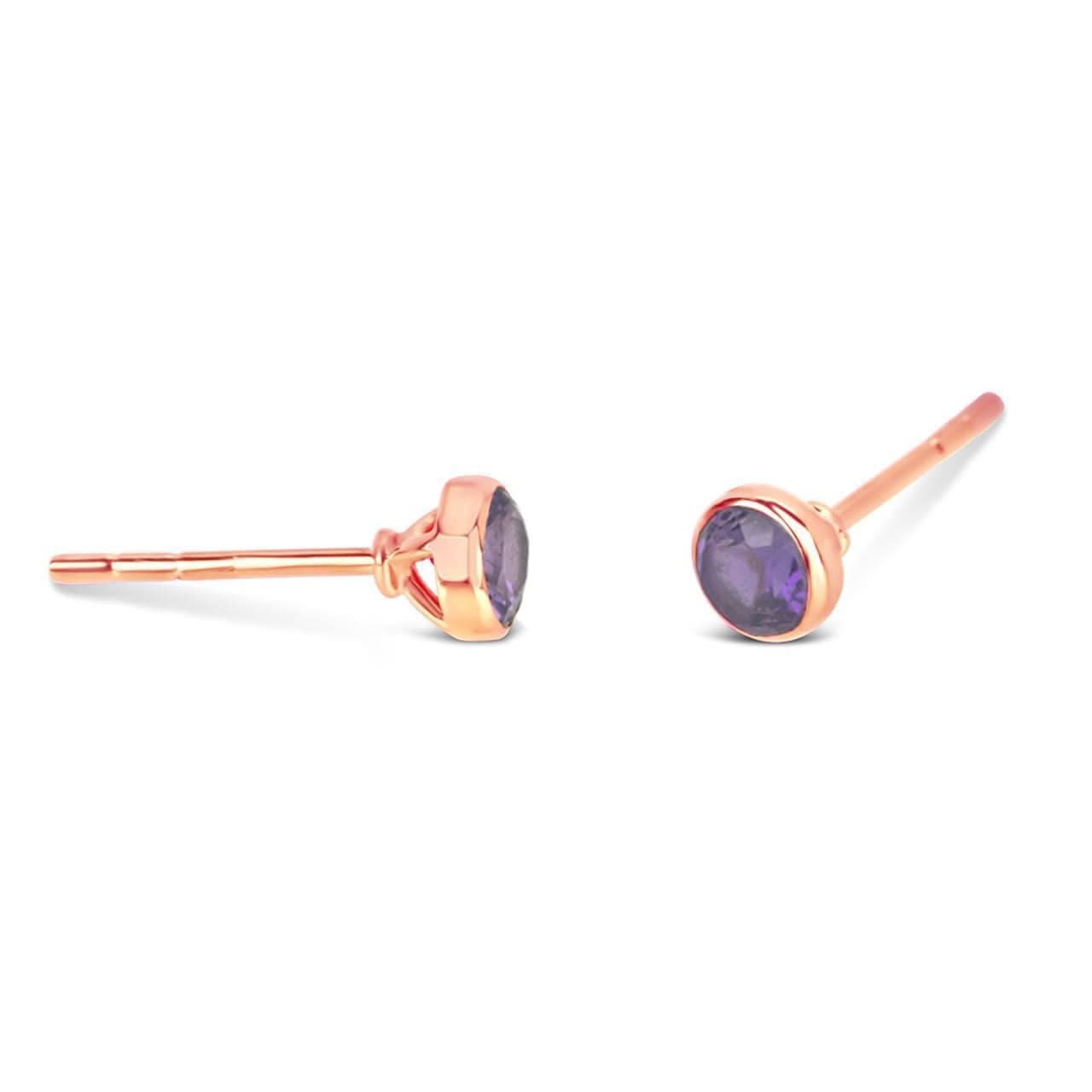 Amethyst Mini Stud Earrings for Women - Rose Gold Plated February Birthstone Jewelry - Perfect for Gifts, Daily Wear & Special Occasions