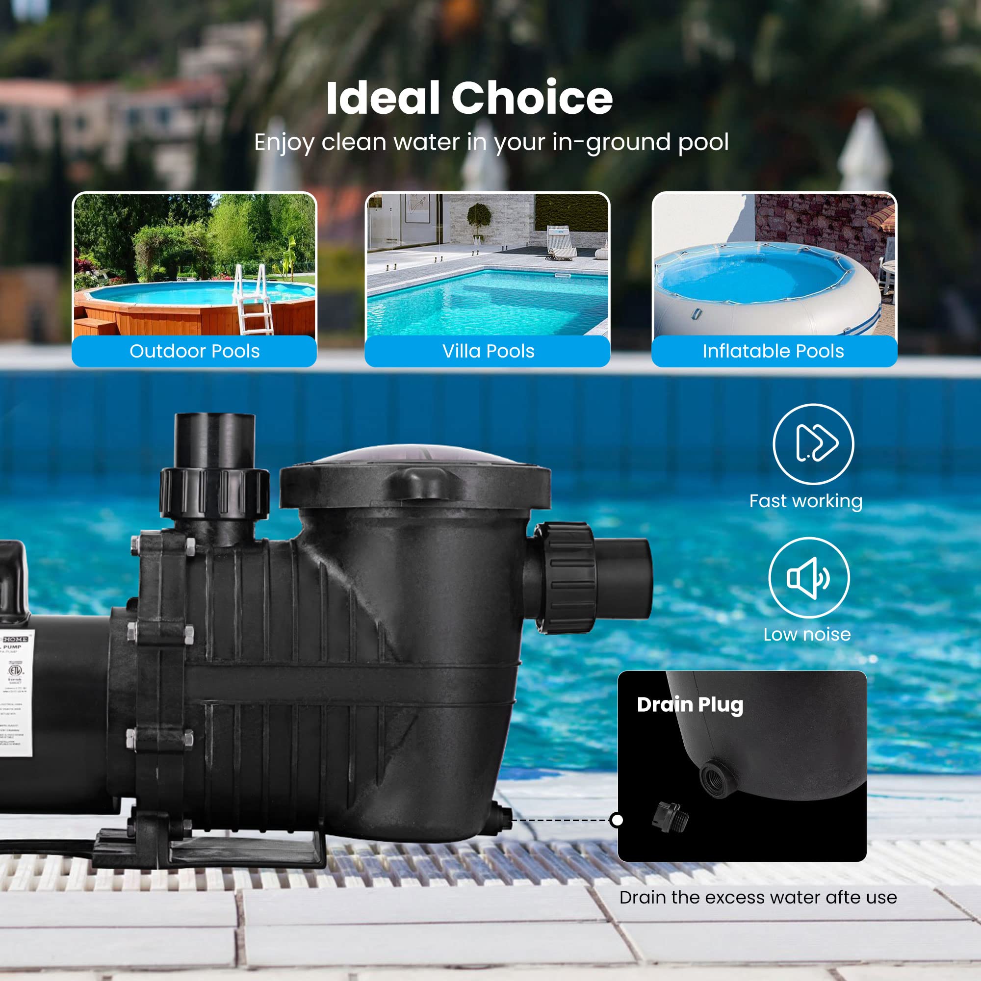 VIVOHOME 2.0 HP Self Priming In-Ground Swimming Pool Pump - Dual Speed, 2
