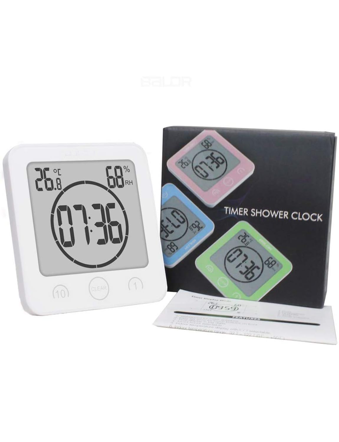 Waterproof Digital Shower Clock with Temperature & Humidity Display - Large LCD Touch Screen Wall Clock with Suction Cup & Timer - Perfect for Bathroom, Indoor Countertop, Spa & Home Decor (White)