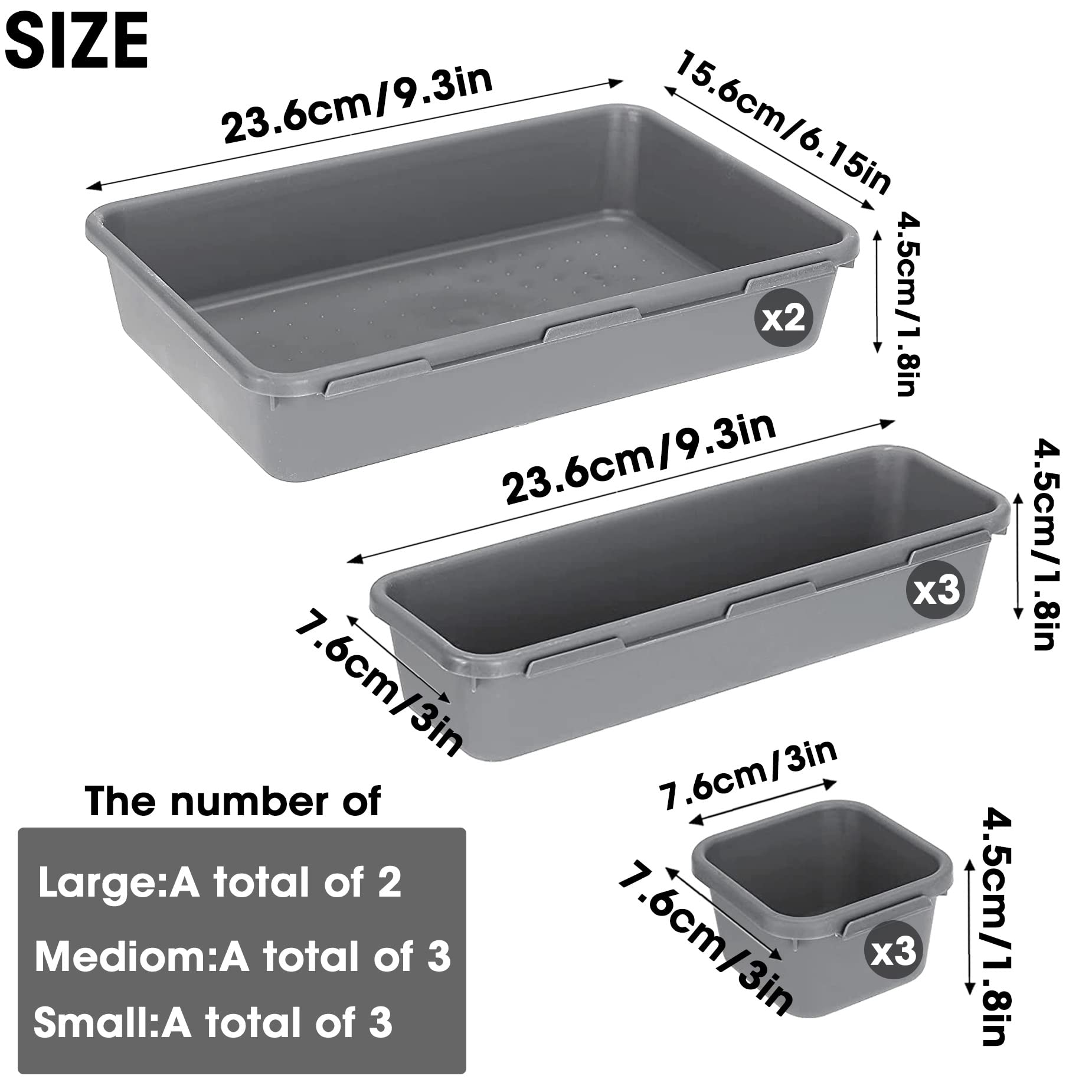 Theshai 8-Piece Small Drawer Organizer Set - 3-Size Interlocking Tray Dividers for Bathroom, Makeup, Kitchen, Office & Craft Supplies (Black) | Space-Saving Storage Solution for Vanity, Desk & Closet Organization