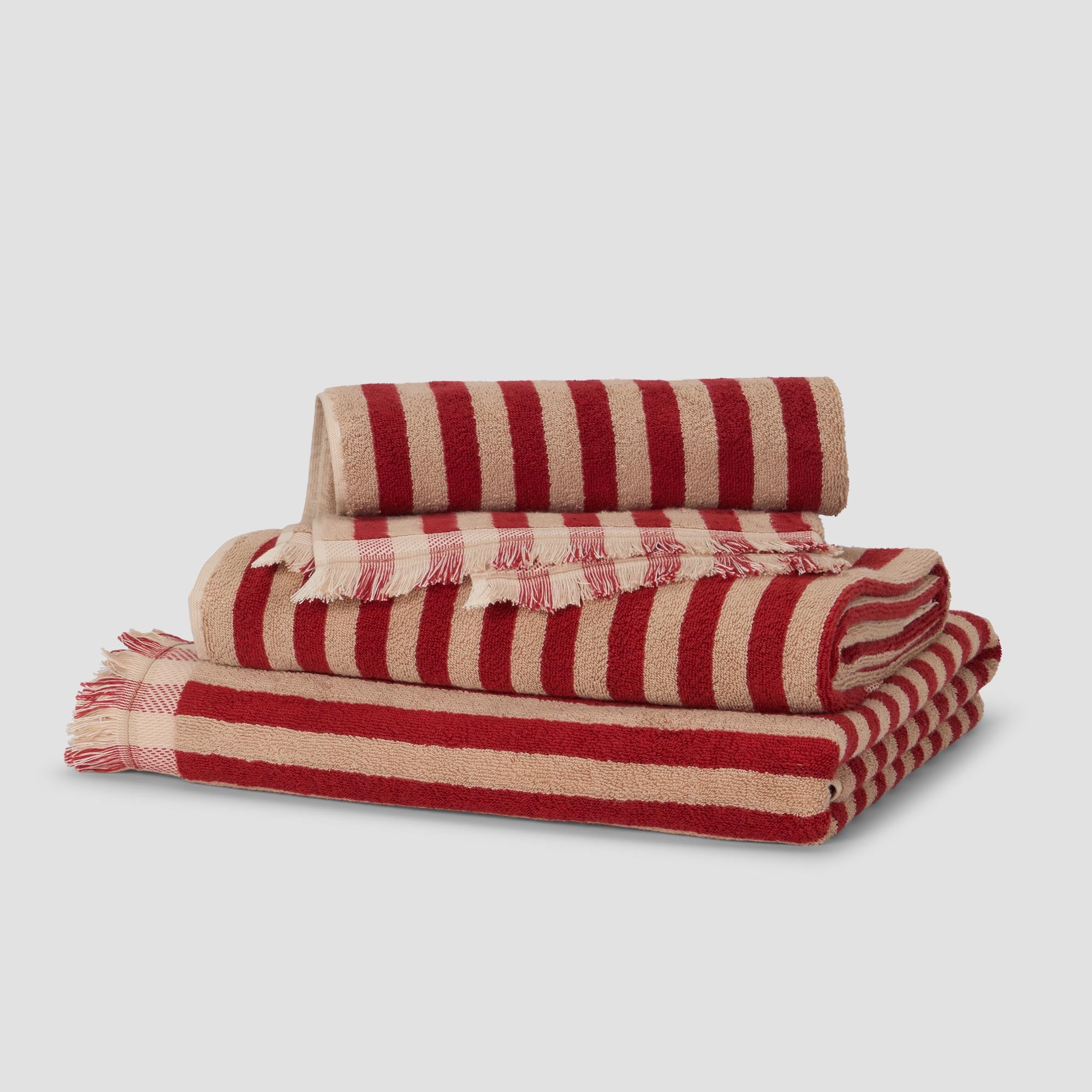 Premium Sandstone Red Pembroke Stripe Cotton Bath Towels - Soft, Absorbent & Quick-Drying - Perfect for Spa, Beach & Luxury Bathroom Decor