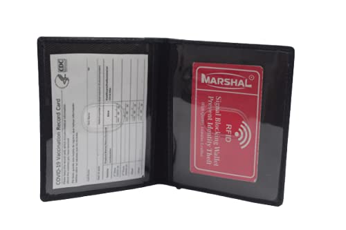 RFID Blocking Genuine Leather Vaccination Passport Holder & Vaccine Card Protector - Premium Travel Organizer for COVID-19 Vaccination Records (Black) | Ideal for Airports, Doctor Visits & International Travel