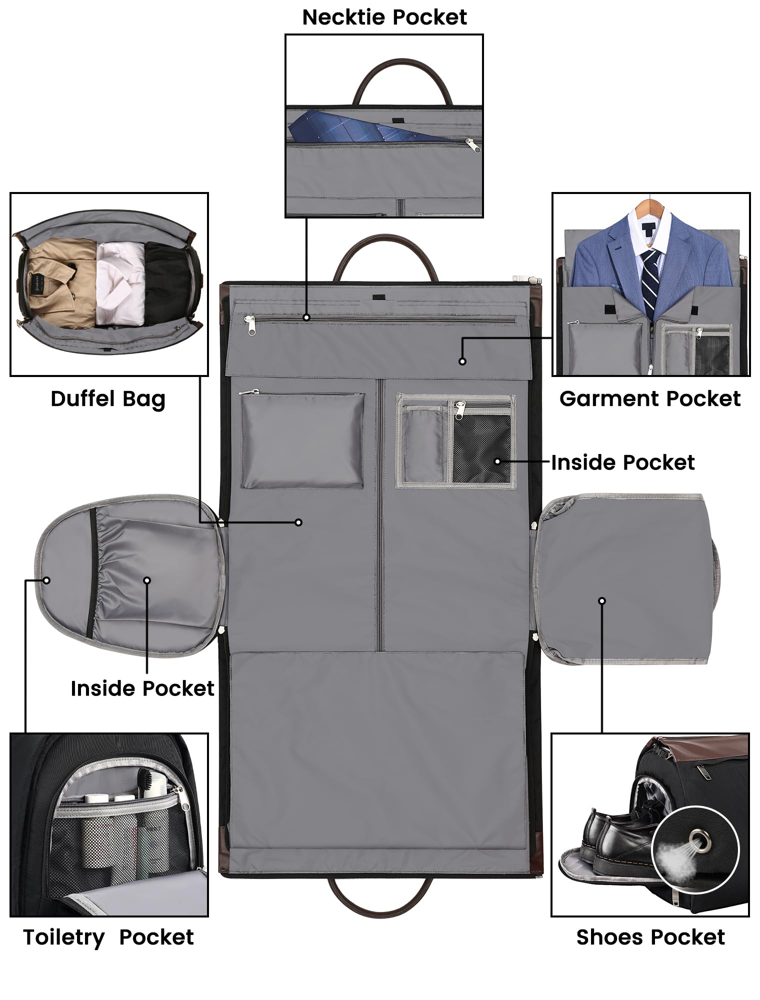 Jiefeike Convertible 2-in-1 Travel Garment Bag with Shoe Pouch - Hanging Suit Bag & Duffle Carry On for Men & Women - Perfect for Business Trips, Weekend Getaways & Overnight Travel