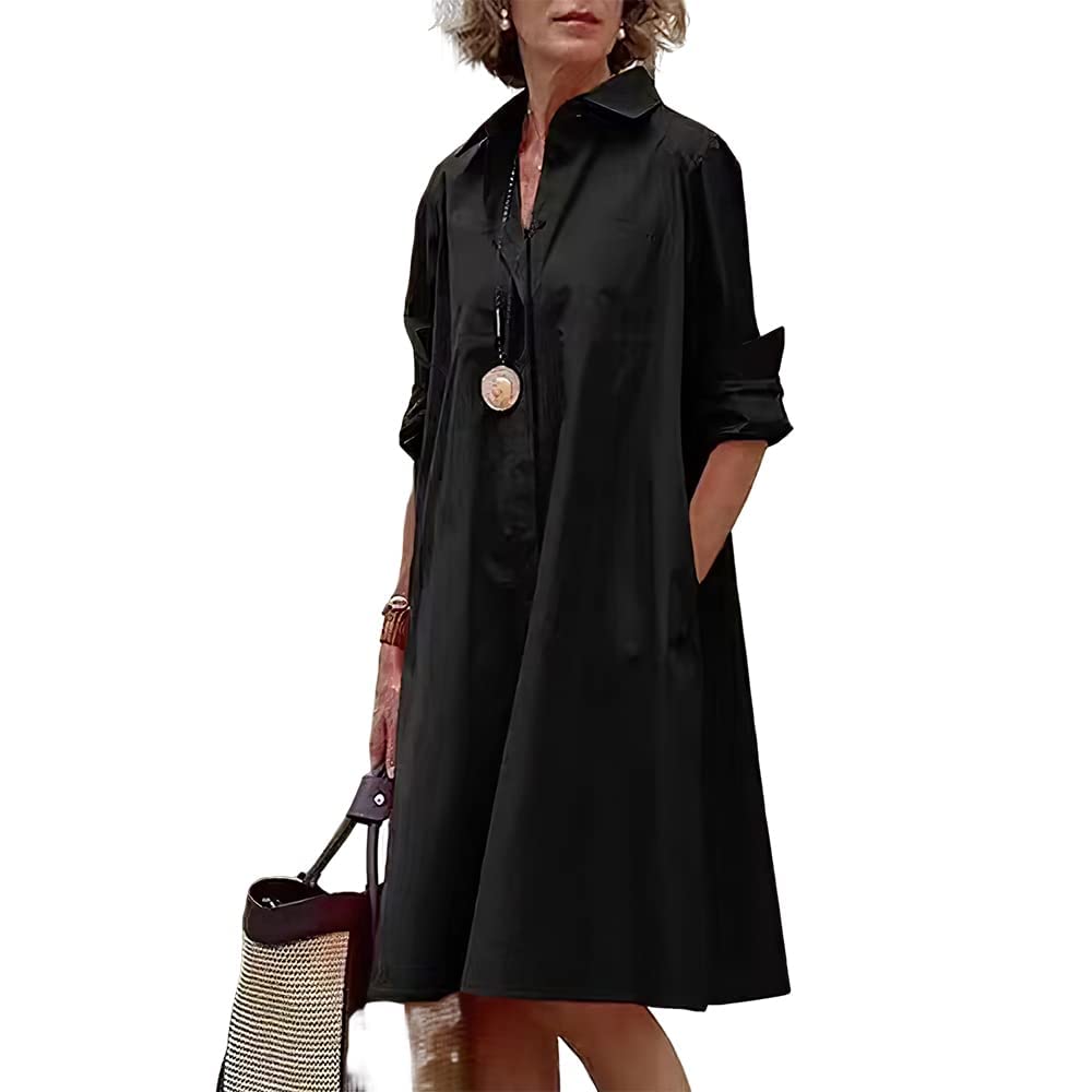 Women's Plus Size Linen Button Down Shirt Dress - Long Sleeve Casual Printed Tunic with Pockets | Perfect for Office Wear, Summer Outfits & Beach Cover-ups