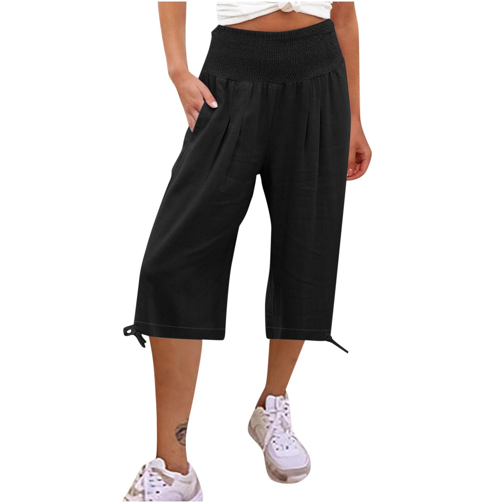 Women's Cotton Linen High Waist Wide Leg Shorts for Summer | Casual & Beach Wear