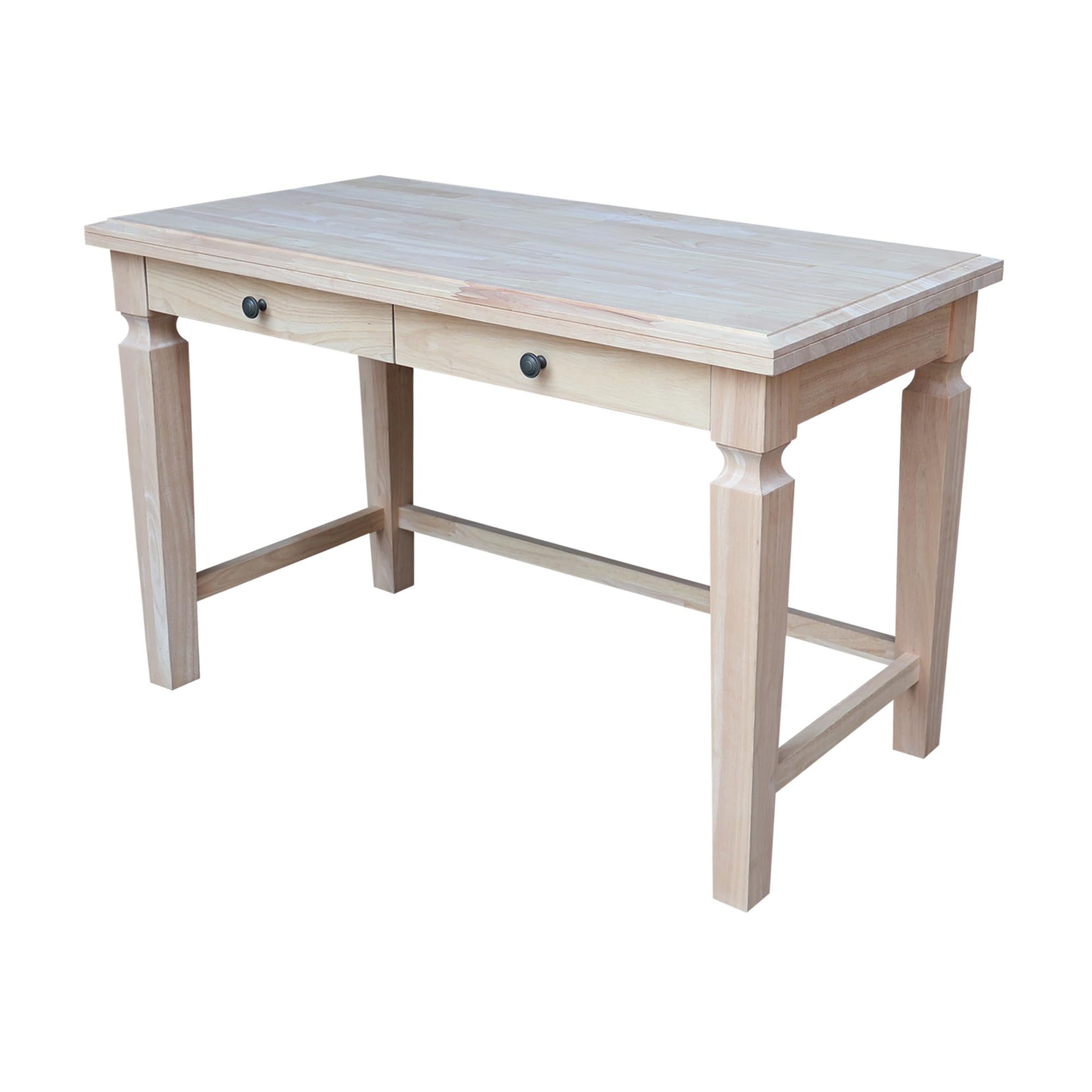 IC International Concepts Solid Wood Vista 2 Drawers Unfinished Writing Desk - Home Office Furniture for Study, Work & Crafting