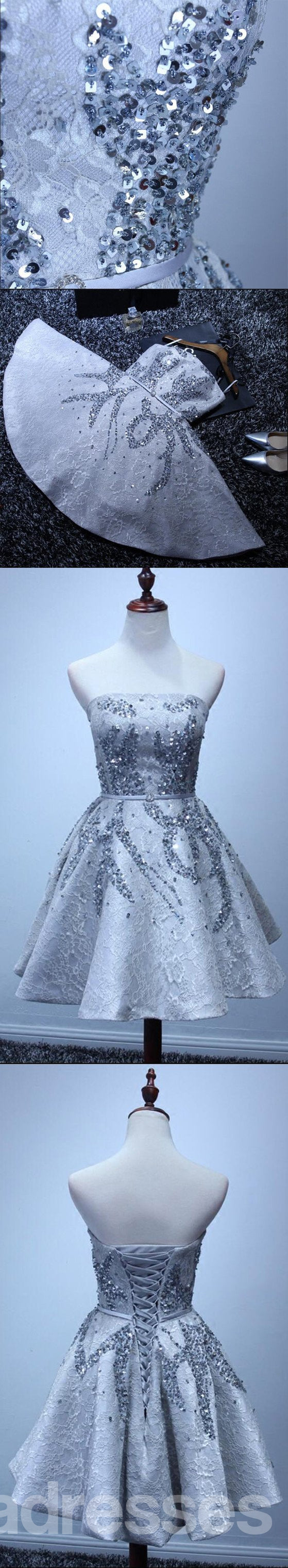 Elegant Grey Lace Beaded Prom Dress with Corset Back - Affordable Short Homecoming Party Dress for Teens (CM233) | Perfect for Prom Night, Homecoming Dance & Special Occasions