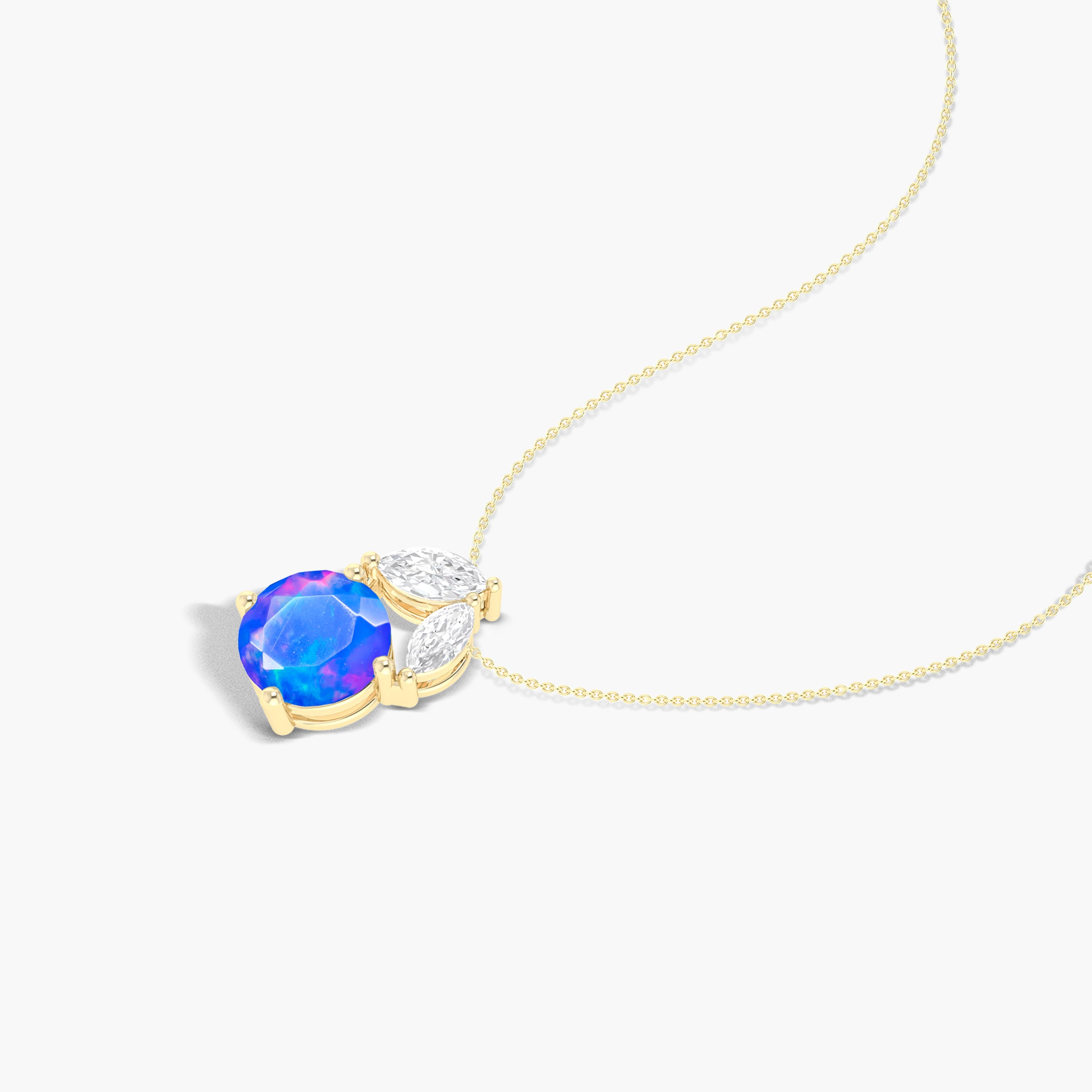 Natural Blue Opal Round Stone Minimalist Chain Pendant Necklace for Women - Elegant Boho Jewelry Gift for Birthday, Anniversary & Everyday Wear