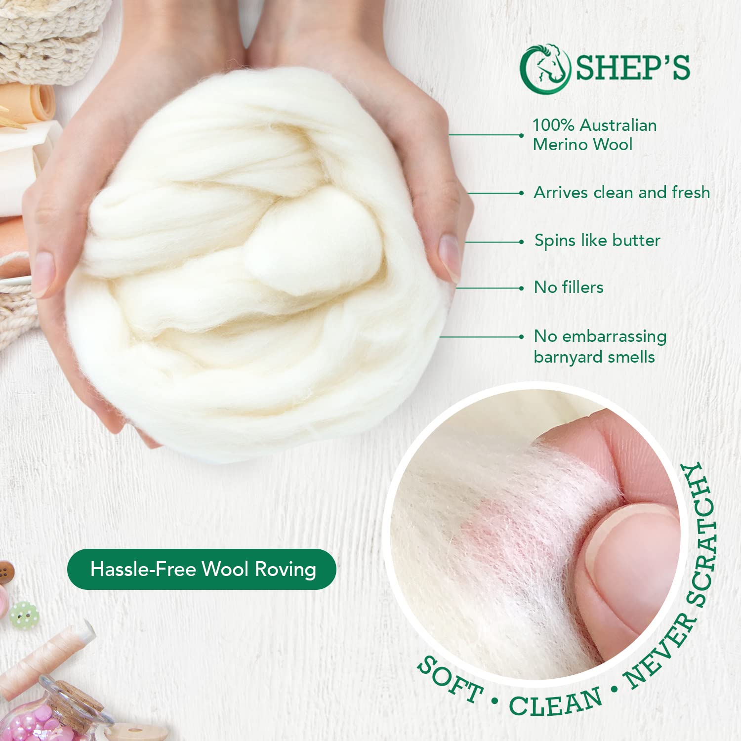Organic 100% Natural Undyed Wool Roving - Super Thick & Soft Chunky Yarn for Arm Knitting, Hand Spinning, Weaving | Perfect for DIY Blankets, Scarves, Home Decor | 8lb Bulk Raw Carded Sheep Fiber
