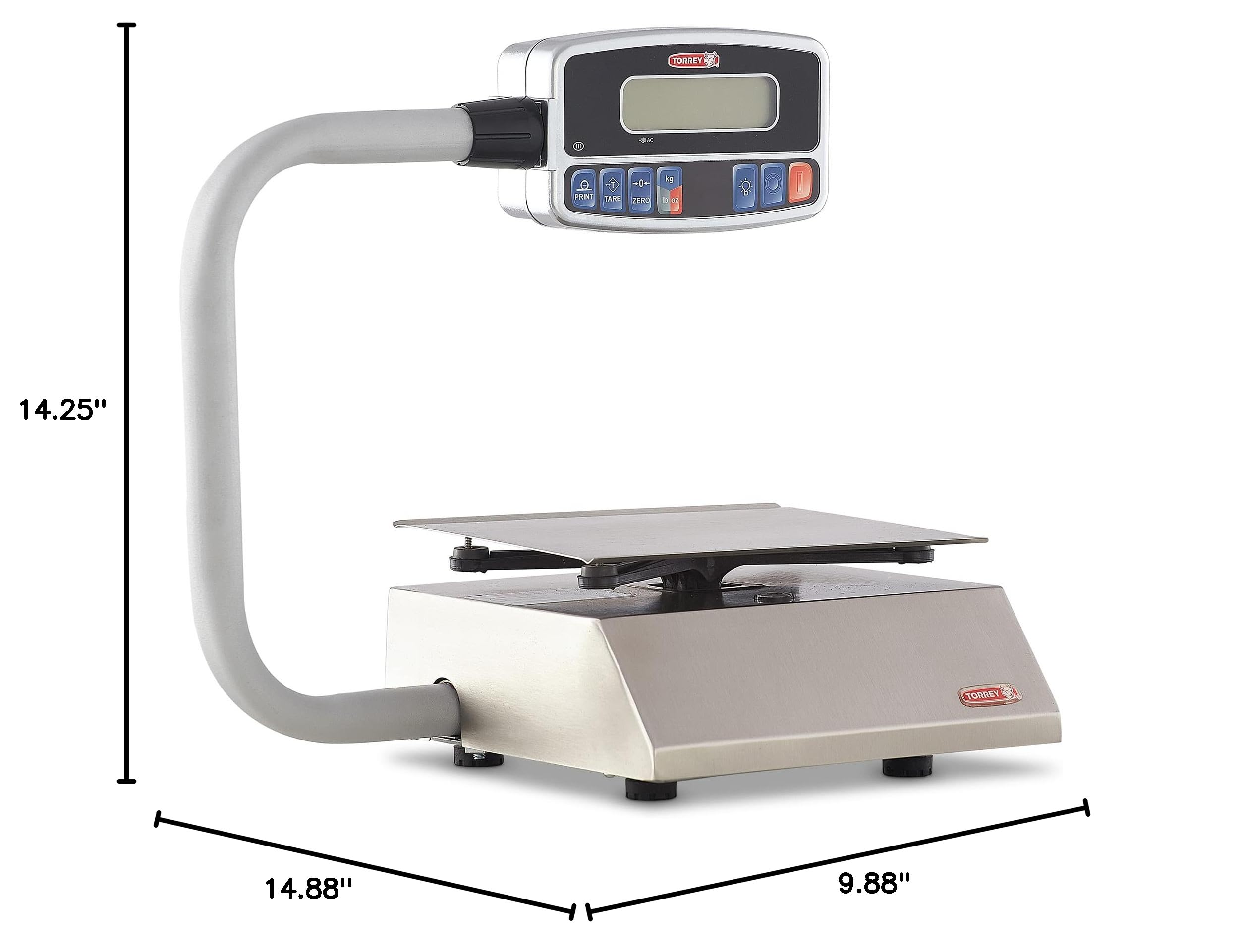 TORREY PZC5/10 Digital Kitchen Scale with Large LCD Display - 5kg/10lb Capacity, Rechargeable Battery, Stainless Steel Platform & Tare Function - Perfect for Baking, Meal Prep, Portion Control and Commercial Use