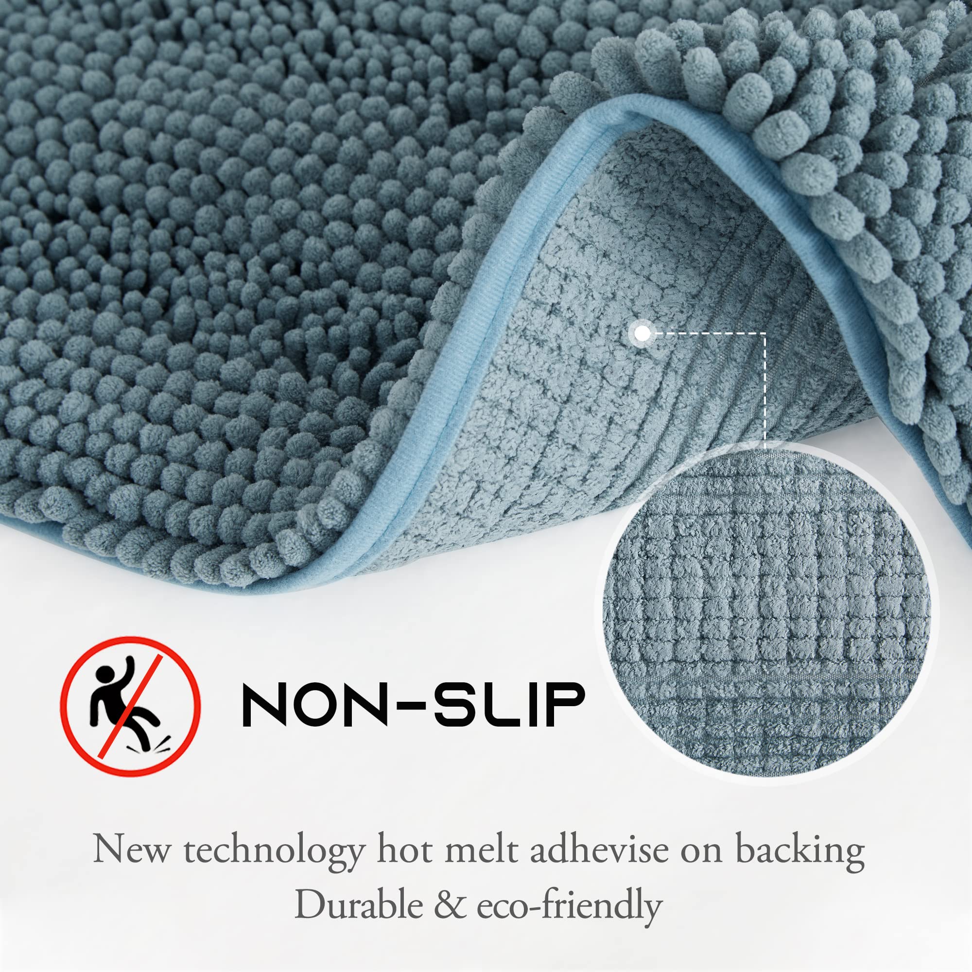 NICETOWN Non-Slip Bath Rugs Set of 2 - Super Absorbent Soft Fluffy Microfiber Bathroom Mats, Quick Dry Striped Design for Bath, Shower & Vanity Area (20
