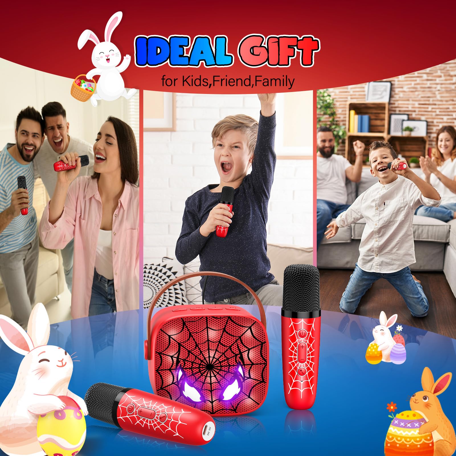 Portable Bluetooth Karaoke Machine with 2 Mics - Kids Gift for Birthday & Parties