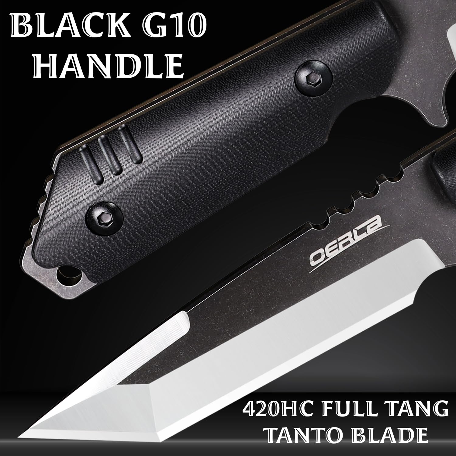 OERLA OLX-004 Tactical Survival Knife - 420HC Steel Fixed Blade with Kydex Sheath & G10 Handle - Outdoor Camping, Hunting, Bushcraft & Emergency Tool - Perfect for Hiking, Backpacking & Survival Situations