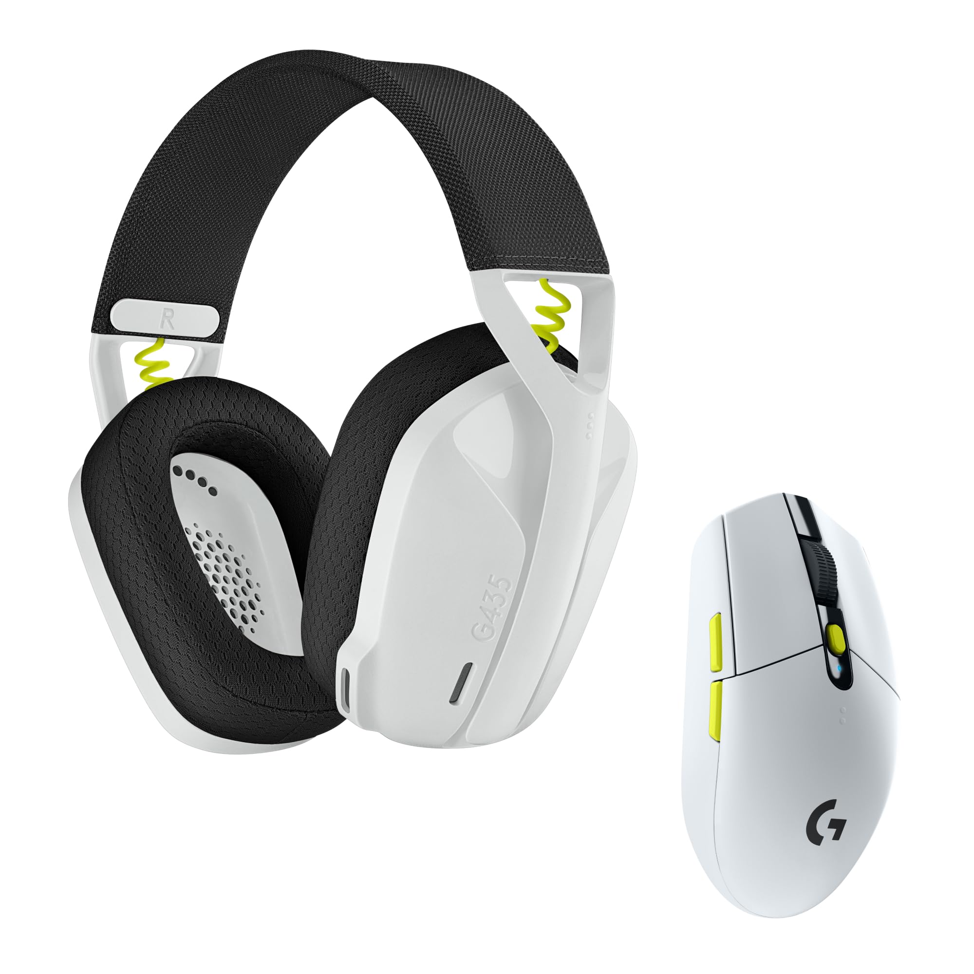 Logitech G435 Lightspeed Wireless Gaming Headset & G305 Lightspeed Wireless Gaming Mouse Combo - White | PC, PS5, Xbox Series X|S | Noise Cancelling Mic, Lightweight Design for Long Gaming Sessions