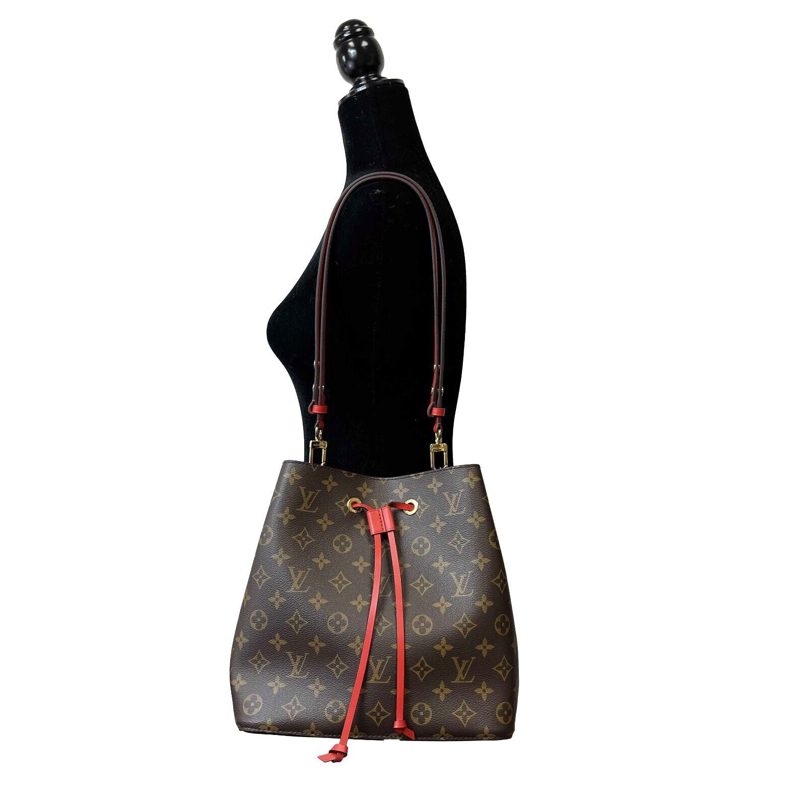Louis Vuitton Neo Noe MM Monogram Shoulder Bag - Brown & Red Coated Canvas Crossbody Purse for Women | Perfect for Work, Travel & Everyday Luxury Fashion Accessory