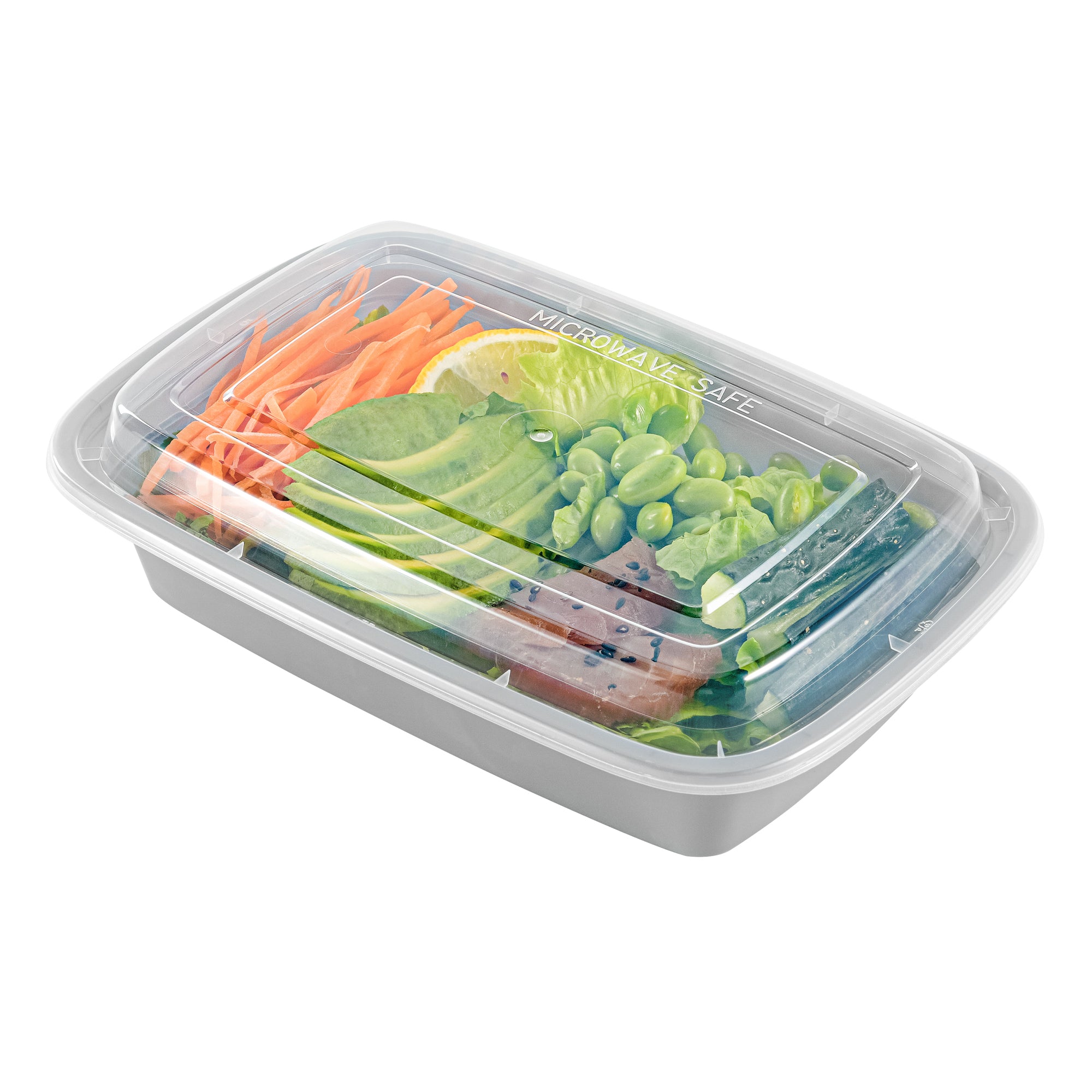 24 oz Rectangle Silver Plastic To-Go Food Containers with Clear Lids - Microwave Safe (8