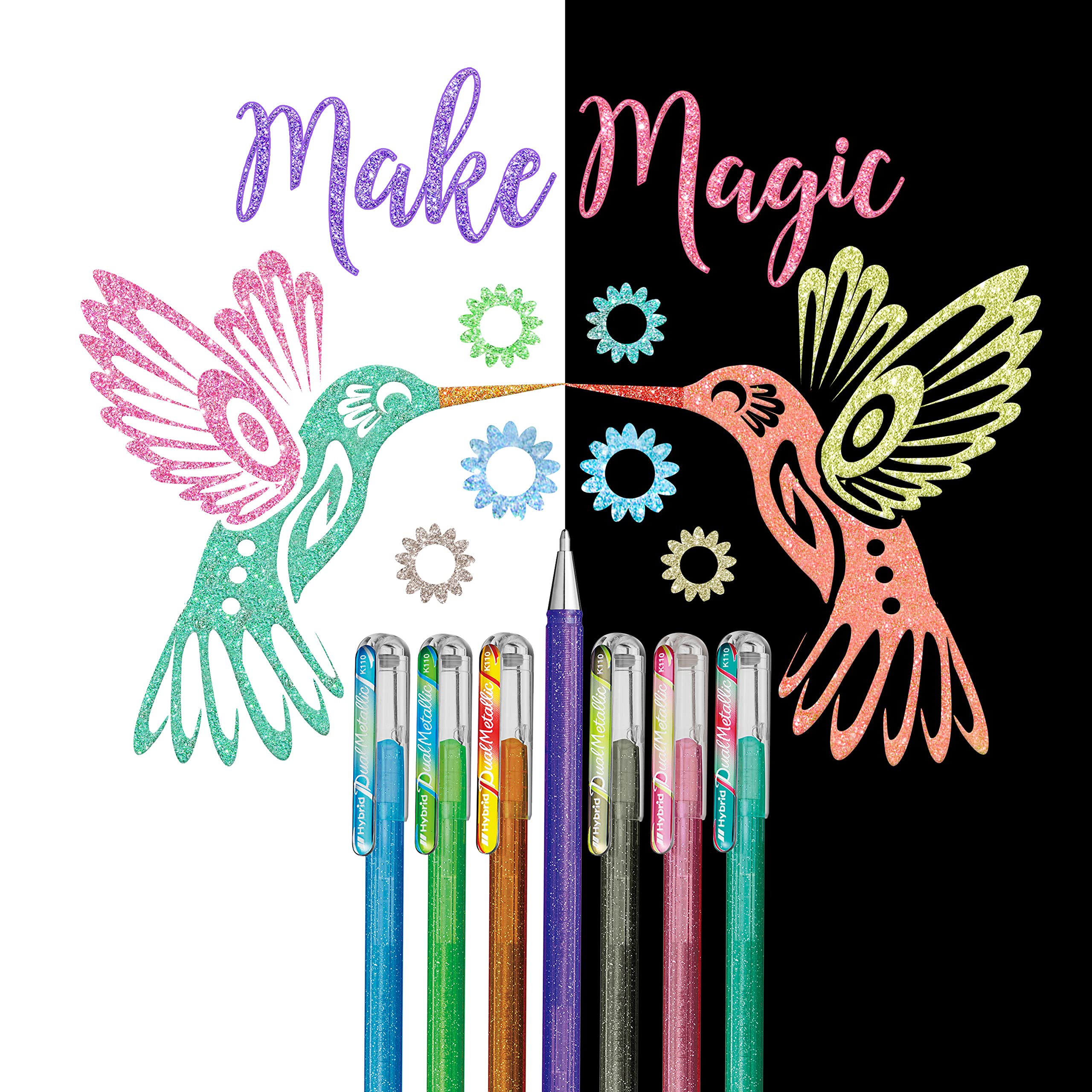 Pentel Hybrid Dual Metallic Gel Ink Rollerball Pens - Pastel Metallic K110 (Light Purple, Red & Metallic Blue) - 12 Pack - Perfect for Journaling, Note Taking & Creative Writing