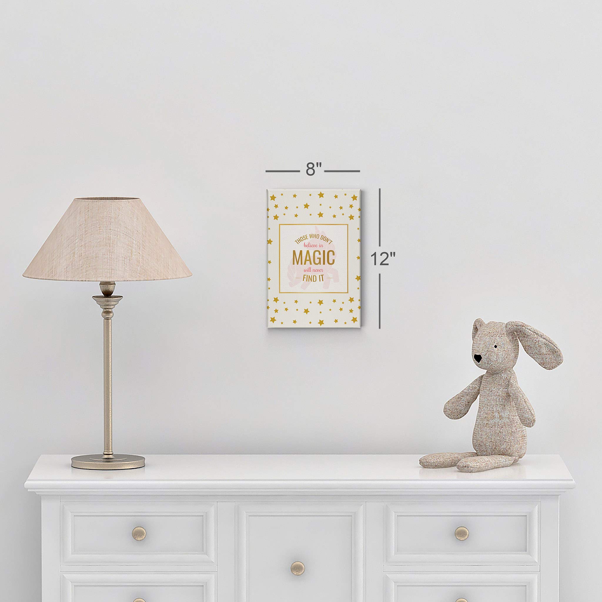 Smile Art Design Unicorn Lettering Quote Wall Decor - Golden Stars Canvas Print for Kids Room, Nursery & Baby Room - Ready to Hang Made in USA (12x8) - Perfect for Birthday Gifts, Baby Showers & Unicorn Themed Bedrooms