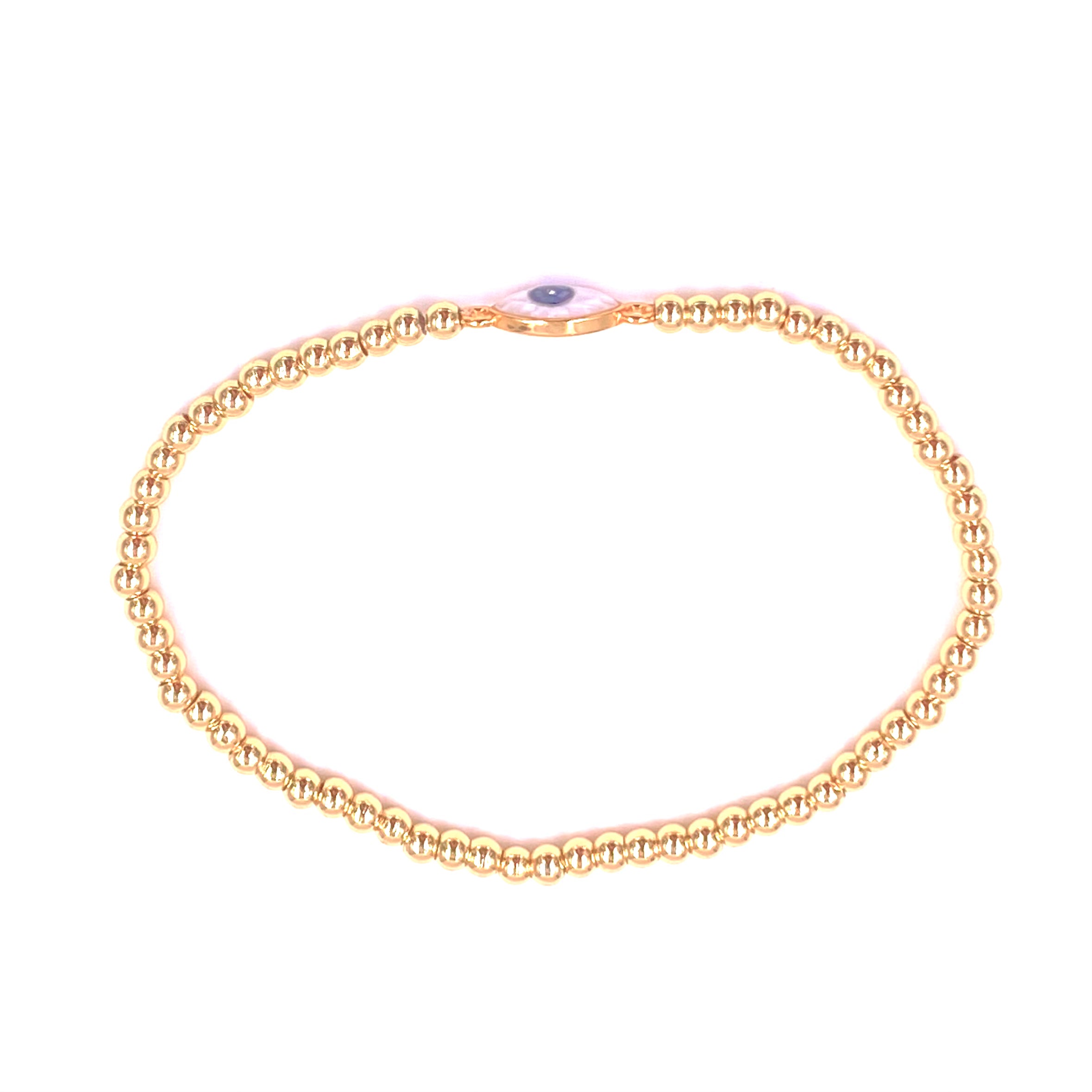 Ashley Gold Stainless Steel Evil Eye Bracelet - Gold Plated Fused Glass Stretch Bangle for Women - Perfect for Protection, Good Luck & Everyday Wear