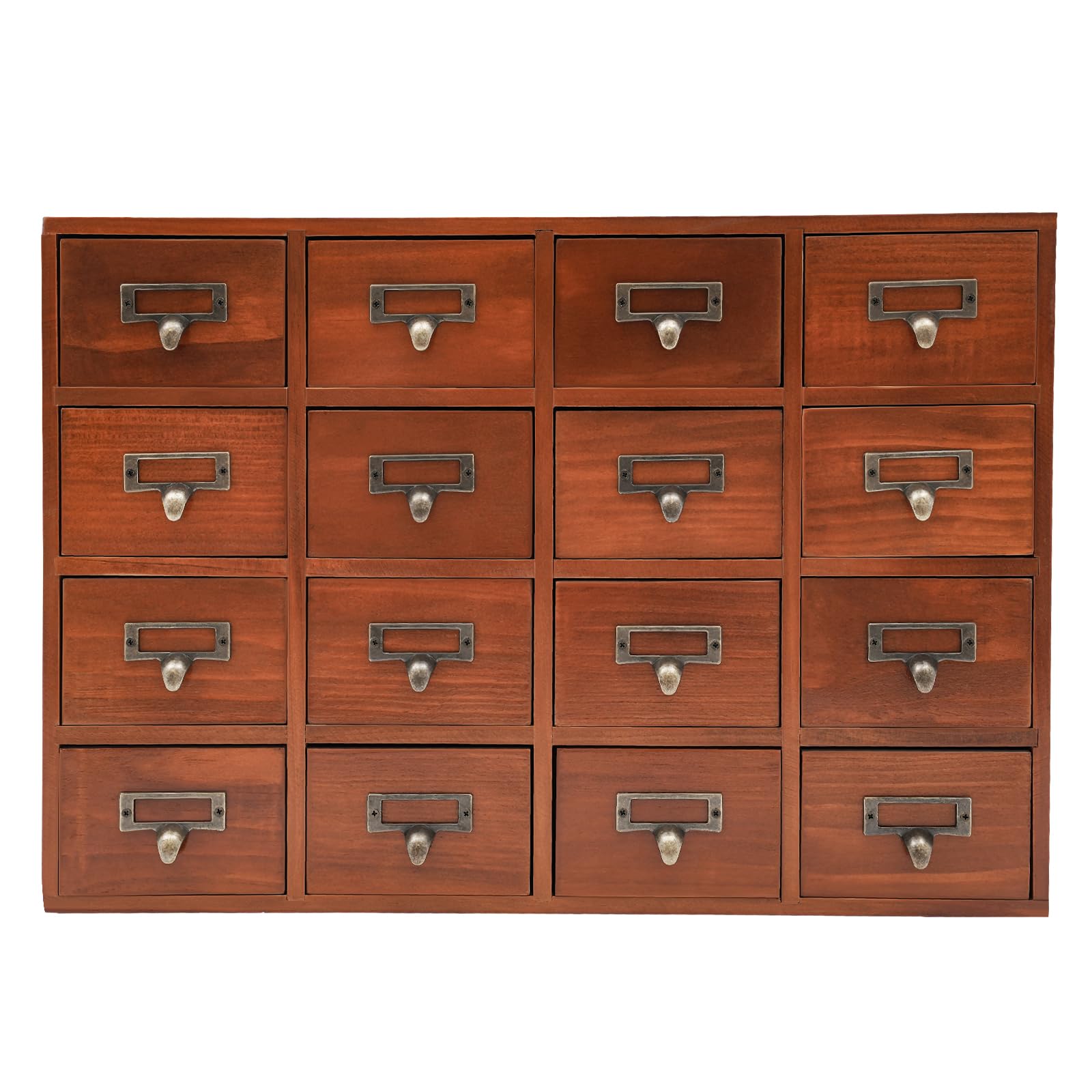 Vintage Wooden Library Desk Drawer Organizer - 16-Drawer Antique Storage Box for Home Office, Bedroom & General Store - Classic Brown Wood Dresser for Stationery, Jewelry & Craft Supplies (Perfect for Organizing Small Items in Workspaces & Vintage Decor)