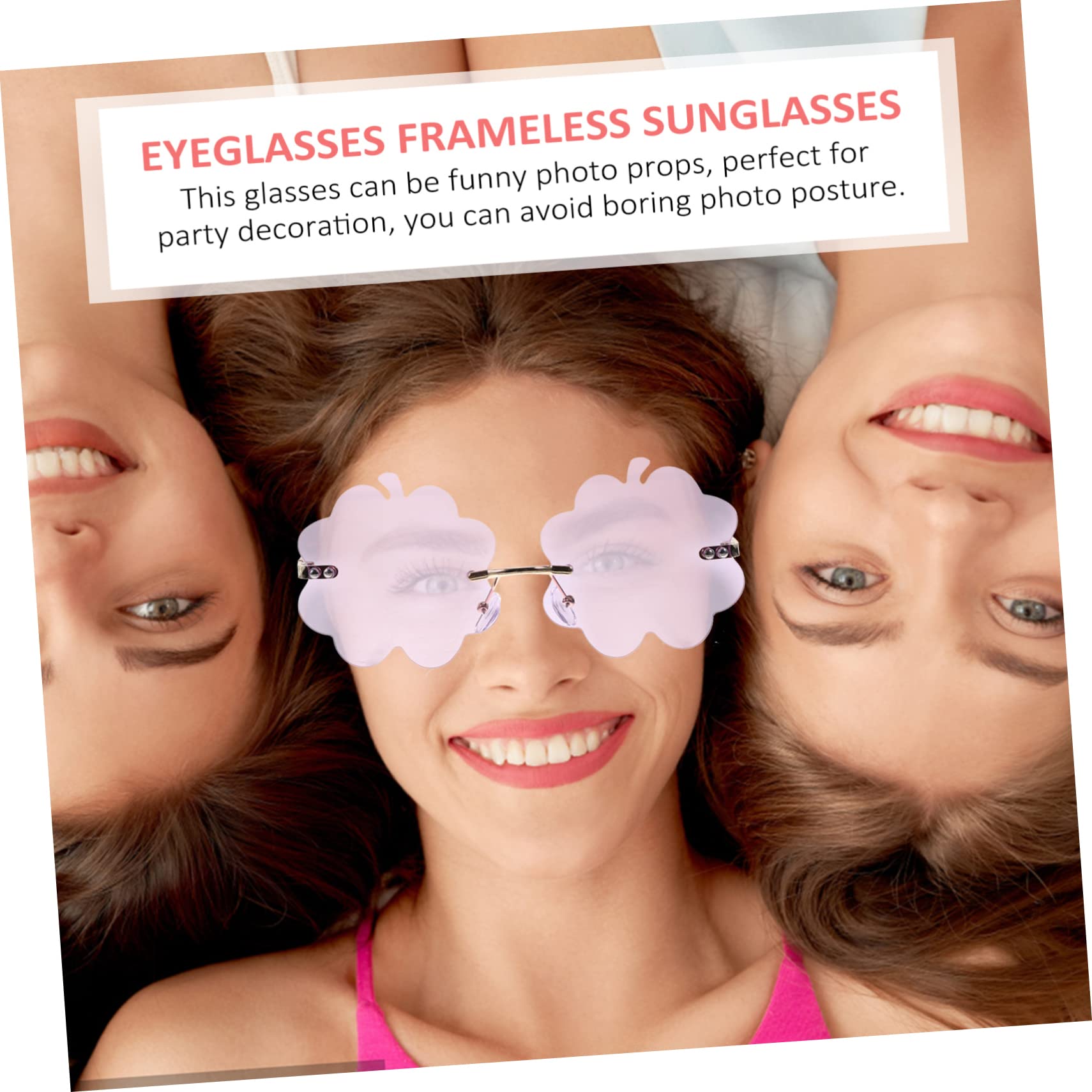 Healeved 4 Pairs Rimless Cloud-Shaped Sunglasses - Fun Disco Party Glasses, Star & Cloud Design - Stylish Purple Frames for Hawaiian Outfits, Banquets & Costume Parties | Perfect for Festivals, Raves & Themed Events