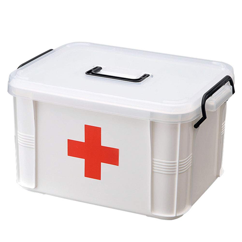 BSTCAR Portable Lockable Medicine Storage Box - Plastic Multi-Layer First Aid Kit Container for Home, Travel & Emergency Use - White