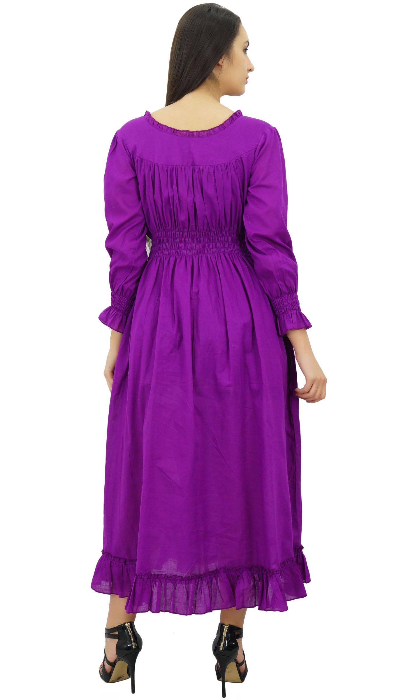 Bimba Women's Cotton Smocked Waist Long Casual Maxi Dress - Flowy Summer Beach Dress for Vacation, Date Night & Boho Outfits
