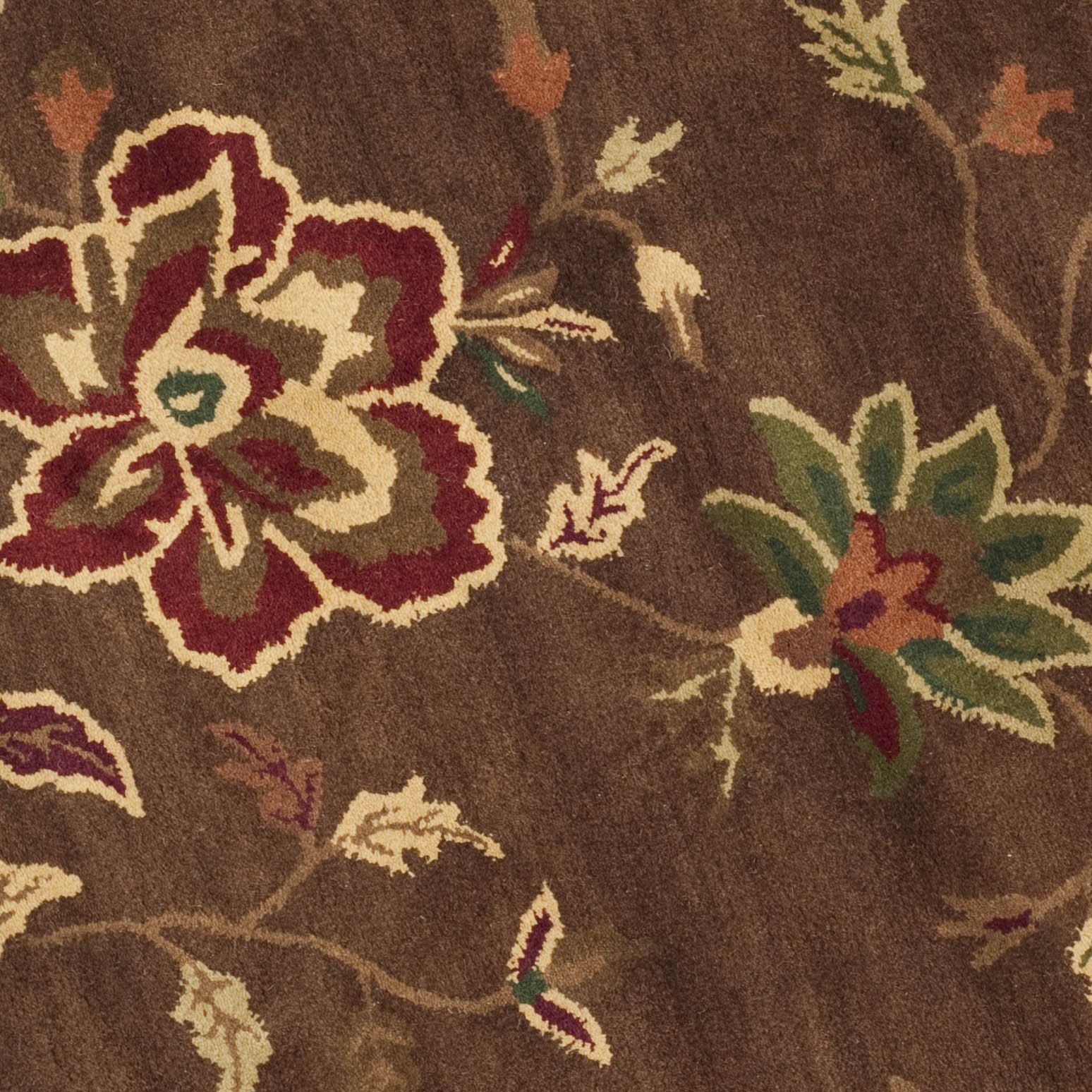 SAFAVIEH Jardin Collection 6' Round Brown/Multi Floral Handmade Wool Area Rug - Perfect for Living Room, Bedroom & Home Decor