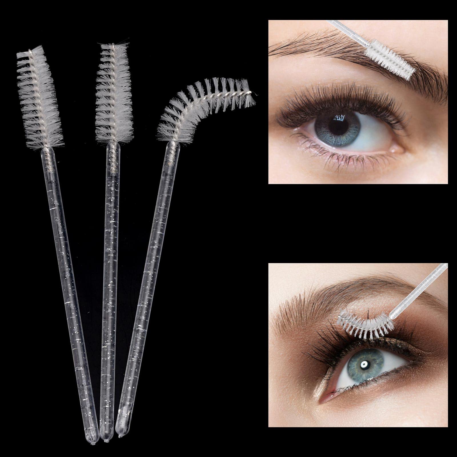 300 Pcs Disposable Mascara Wands - Crystal Spoolie Brushes for Eyelash Extensions & Eyebrow Makeup | Professional Lash Applicator & Makeup Kit (White) - Perfect for Salons, DIY Beauty & Professional Makeup Artists