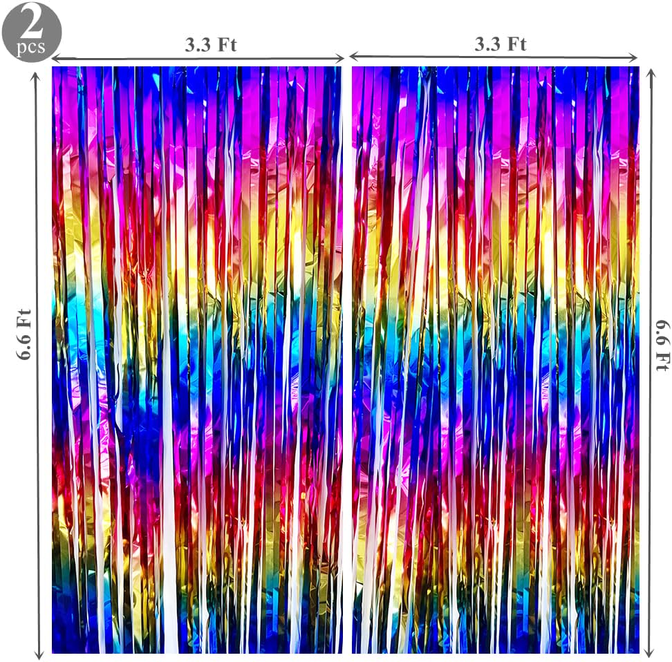 Sparkly Rainbow Foil Fringe Curtains - Metallic Tinsel Streamers Backdrop for Birthday, Pride, Graduation, Wedding Decor (2 Pack) | Photo Booth Props, Bridal Shower & Bachelorette Party Decorations